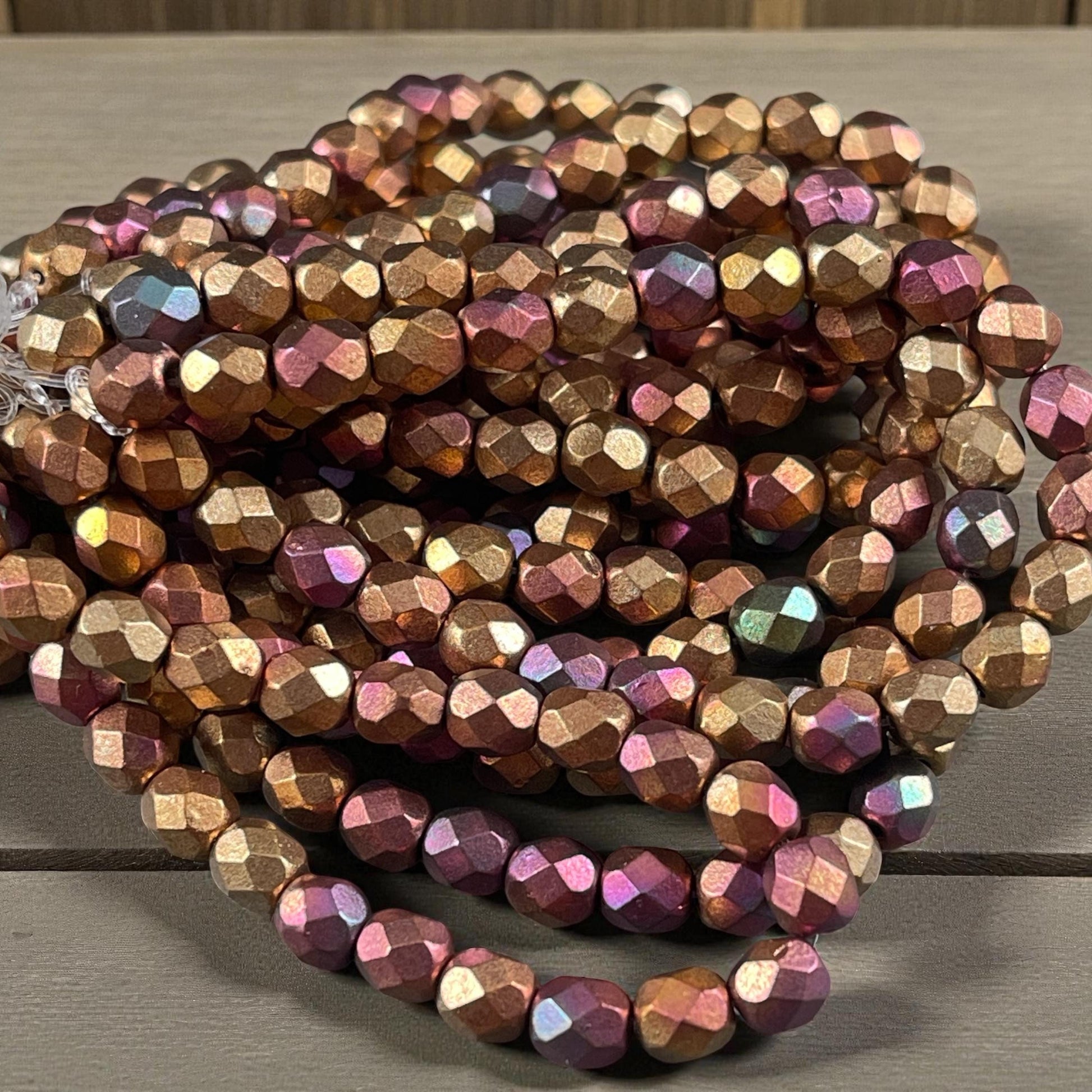 Czech Glass Beads - 6mm Faceted Round, Metallic Mix, Gold Green, Copper (FP6/N-132) * Qty. 25
