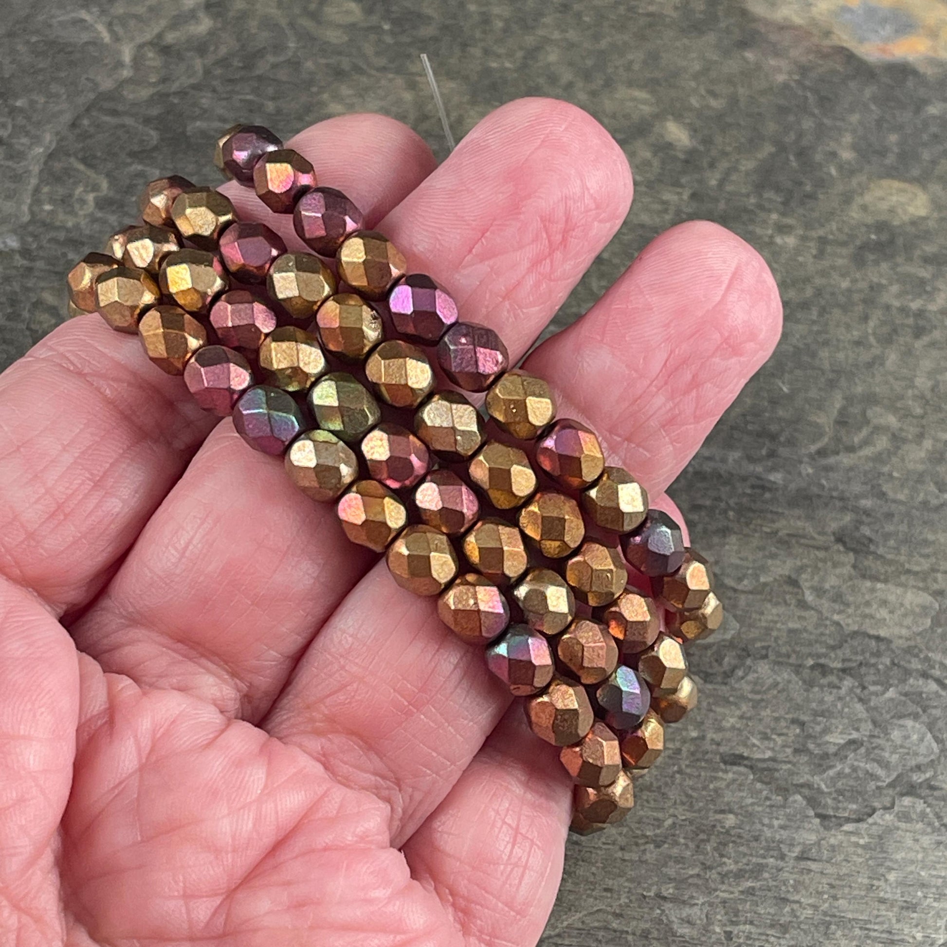 Czech Glass Beads - 6mm Faceted Round, Metallic Mix, Gold Green, Copper (FP6/N-132) * Qty. 25