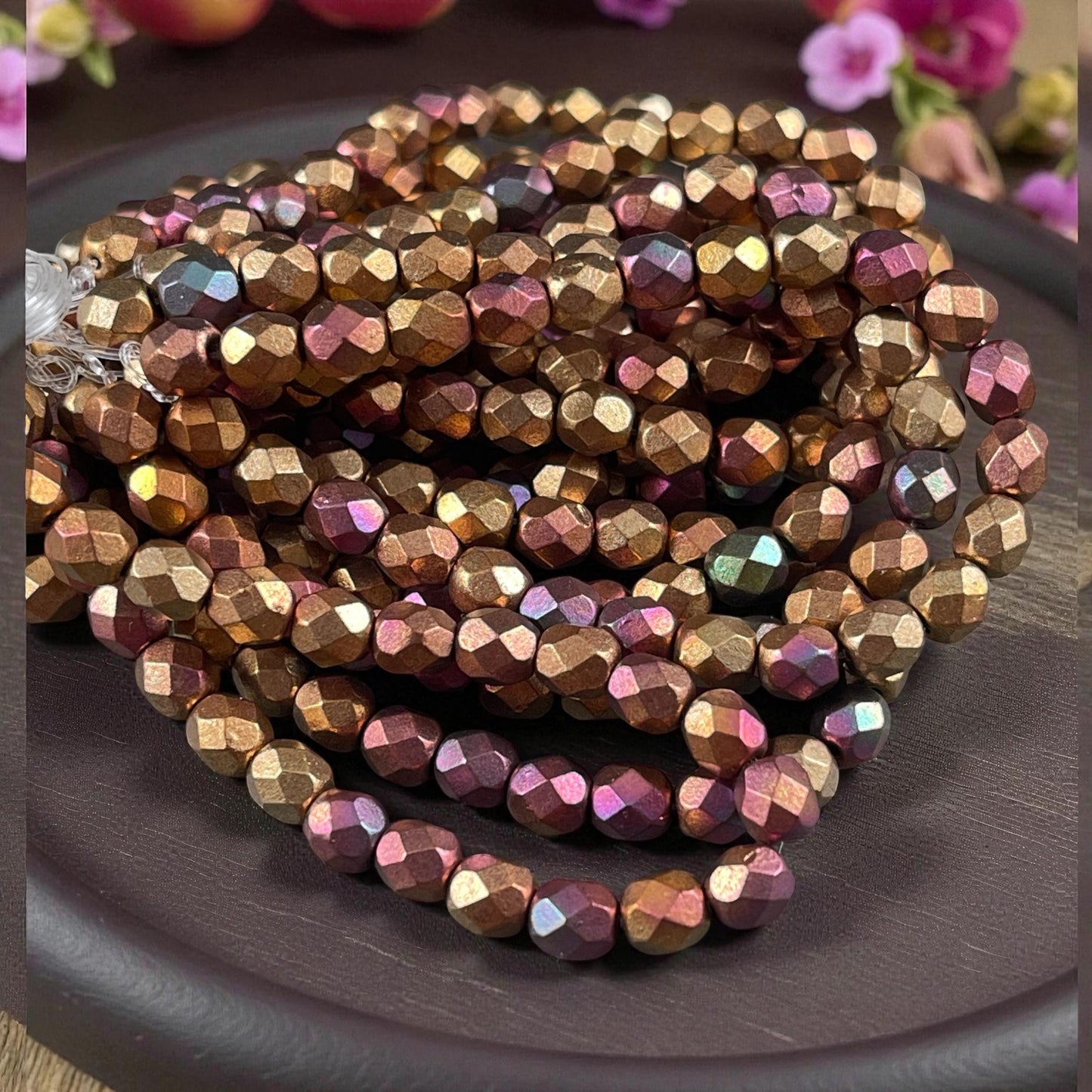 Czech Glass Beads - 6mm Faceted Round, Metallic Mix, Gold Green, Copper (FP6/N-132) * Qty. 25