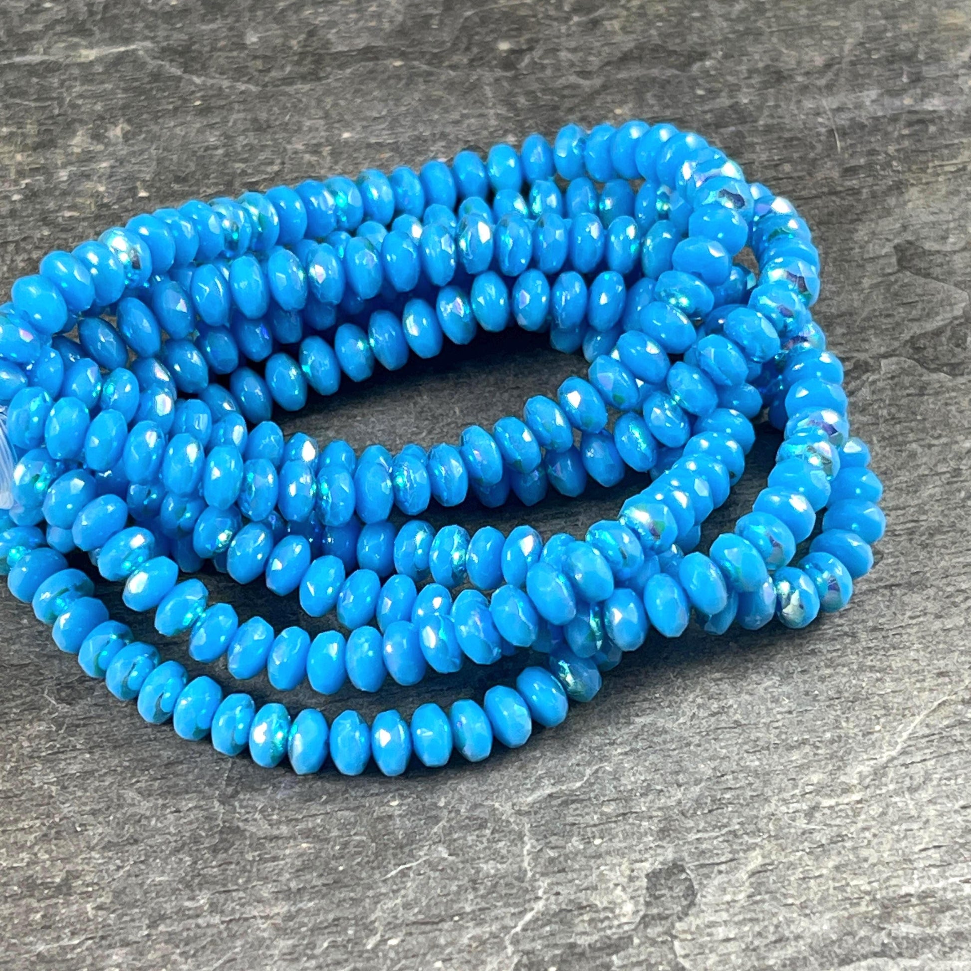 Czech Glass Beads - Vibrant Sky Blue Faceted Rondelles, 4x2.5mm with AB Finish (RON3/N-1996) * Qty. 50