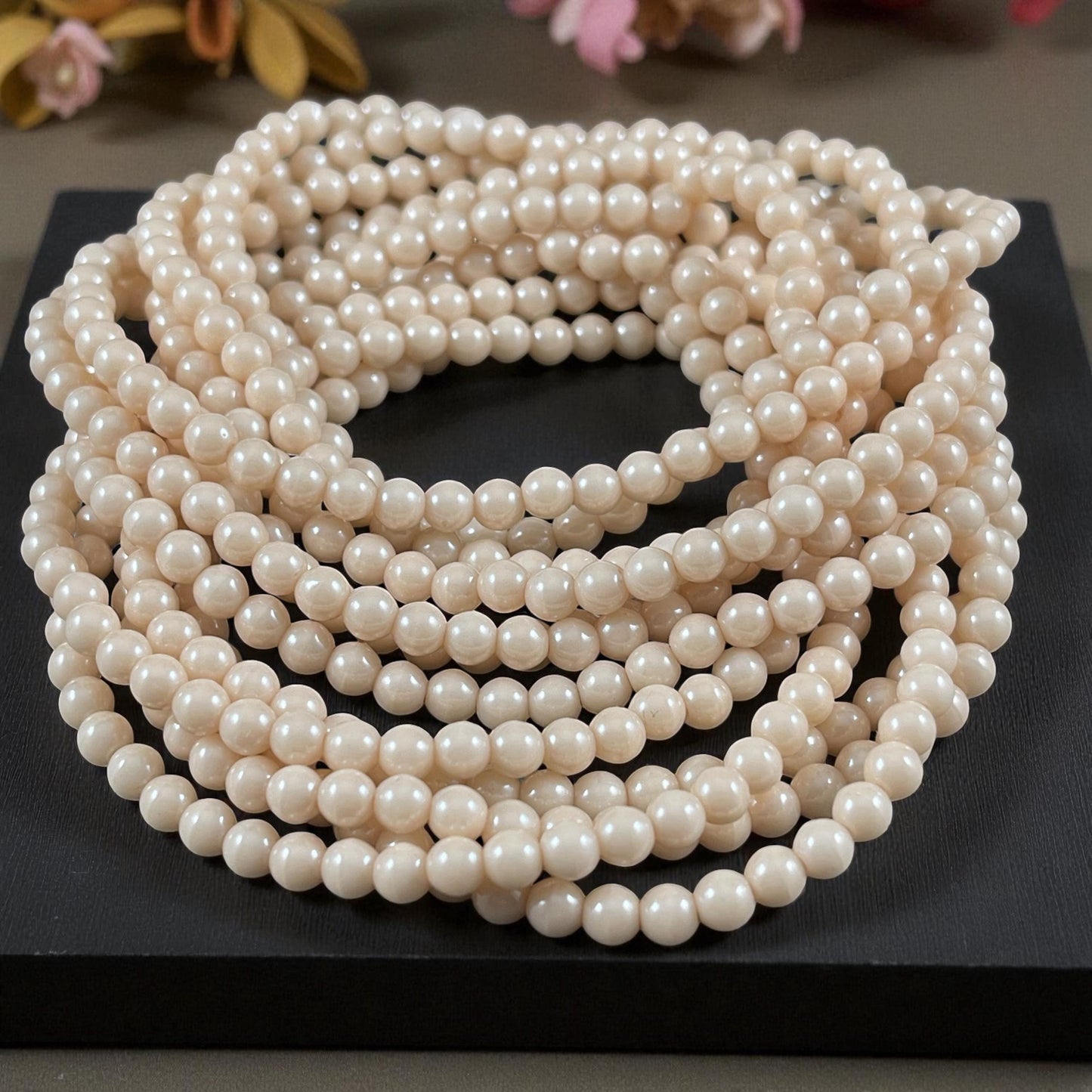 Czech Glass - 4mm Beige Round Beads, 4mm Ivory Druk (D4/N-024) * Qty. 50