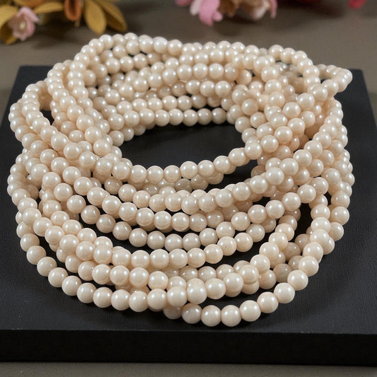 Czech Glass - 4mm Beige Round Beads, 4mm Ivory Druk (D4/N-024) * Qty. 50