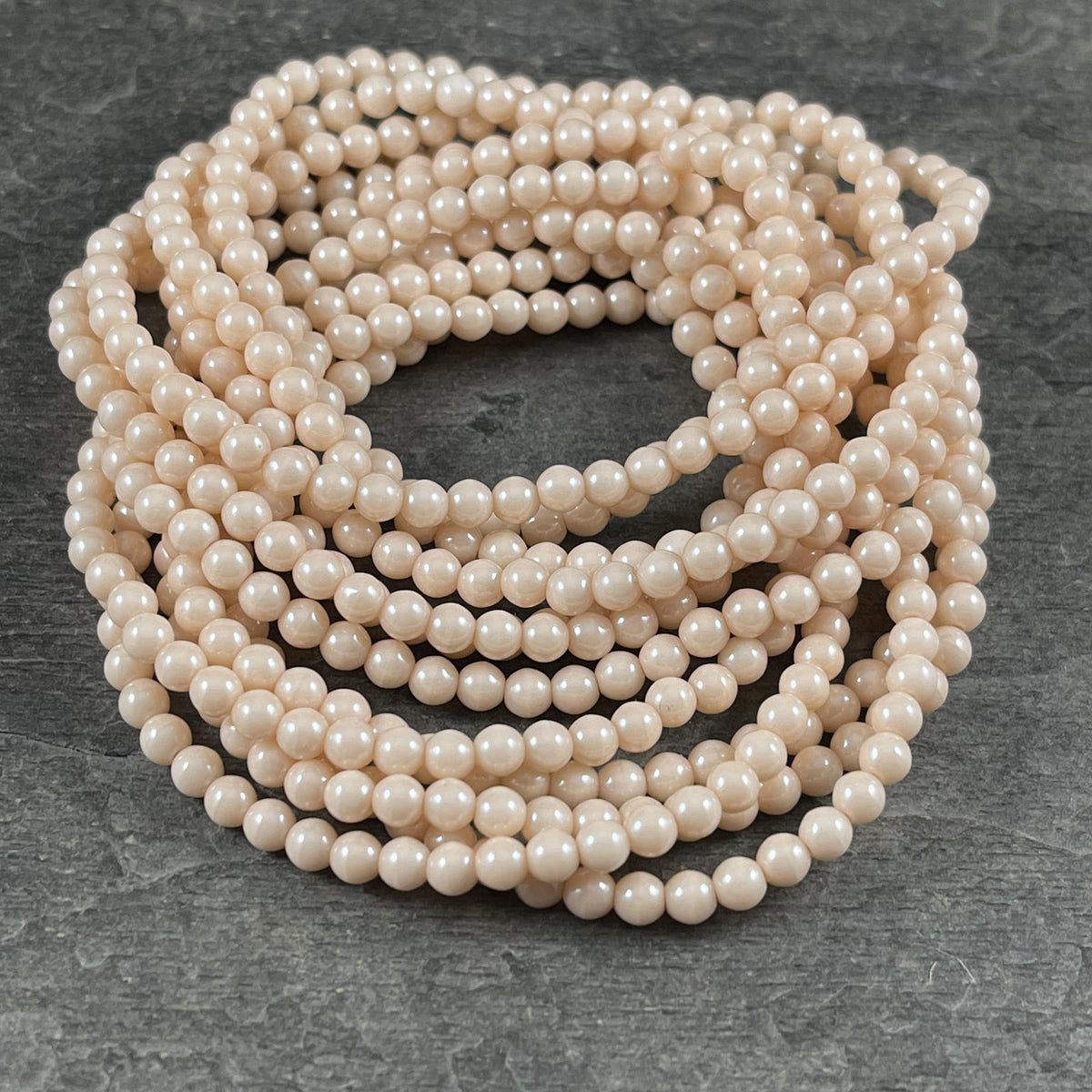 Czech Glass - 4mm Beige Round Beads, 4mm Ivory Druk (D4/N-024) * Qty. 50