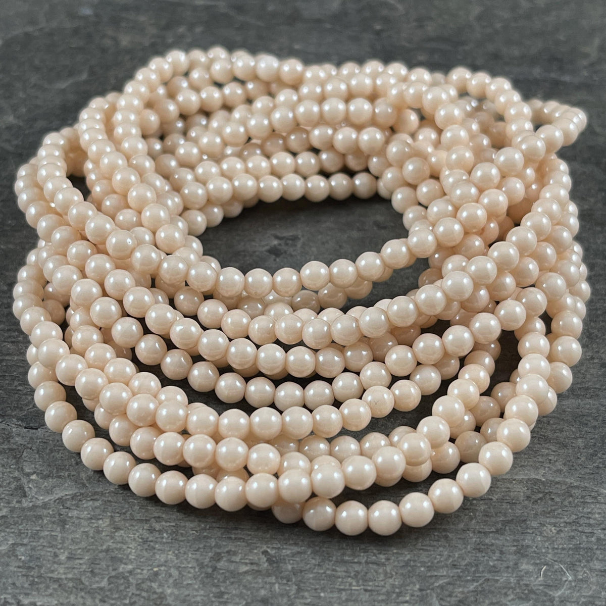 Czech Glass - 4mm Beige Round Beads, 4mm Ivory Druk (D4/N-024) * Qty. 50