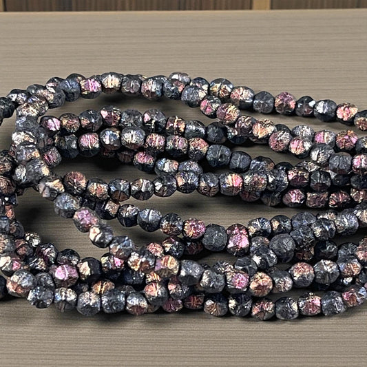 Czech Glass - 4mm English Cut, Etched Black with Volcano Finish (EC/N-2208) * Qty. 50