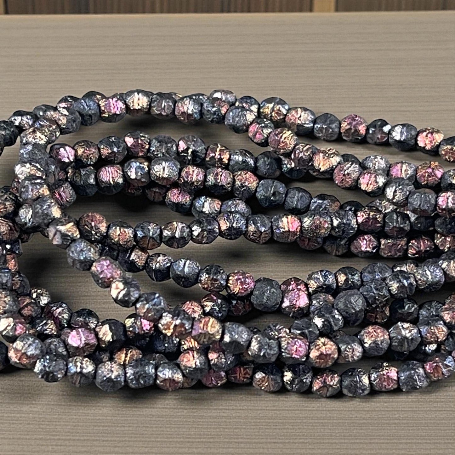 Czech Glass - 4mm English Cut, Etched Black with Volcano Finish (EC/N-2208) * Qty. 50