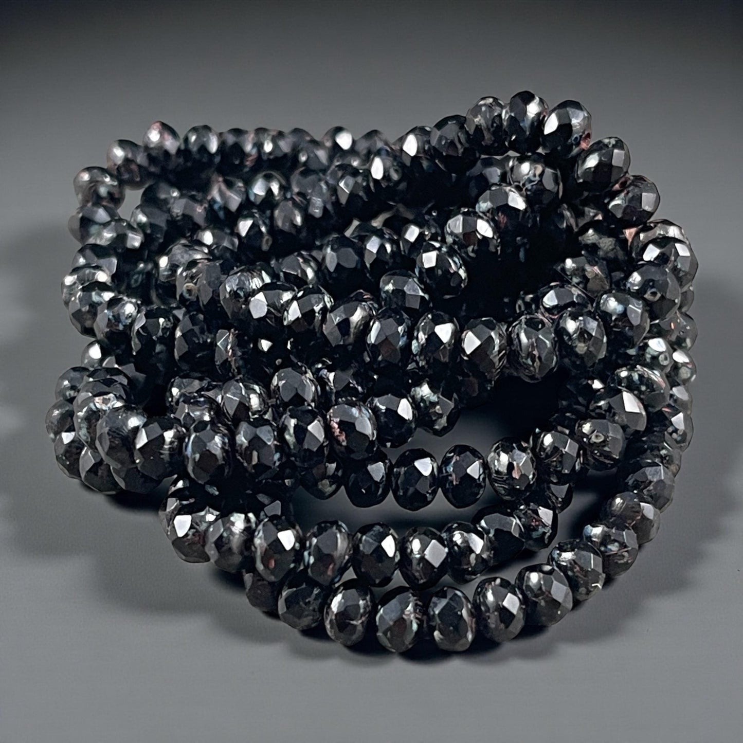 Czech Glass - 5x3mm Faceted Rondelle, Black Picasso (R5/N-1313) * Qty. 30