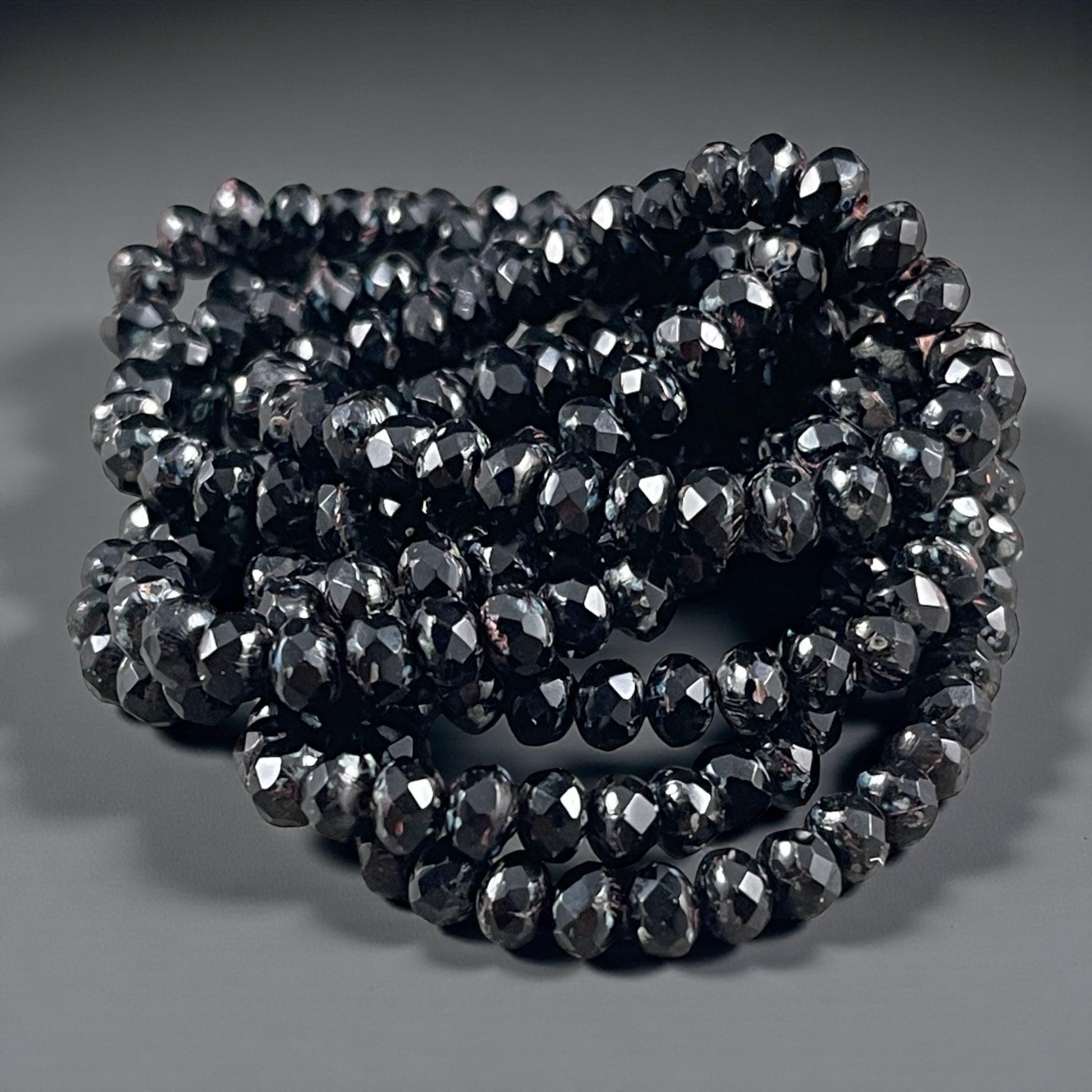 Czech Glass - 5x3mm Faceted Rondelle, Black Picasso (R5/N-1313) * Qty. 30