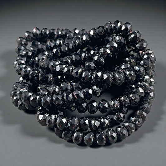 Czech Glass - 5x3mm Faceted Rondelle, Black Picasso (R5/N-1313) * Qty. 30