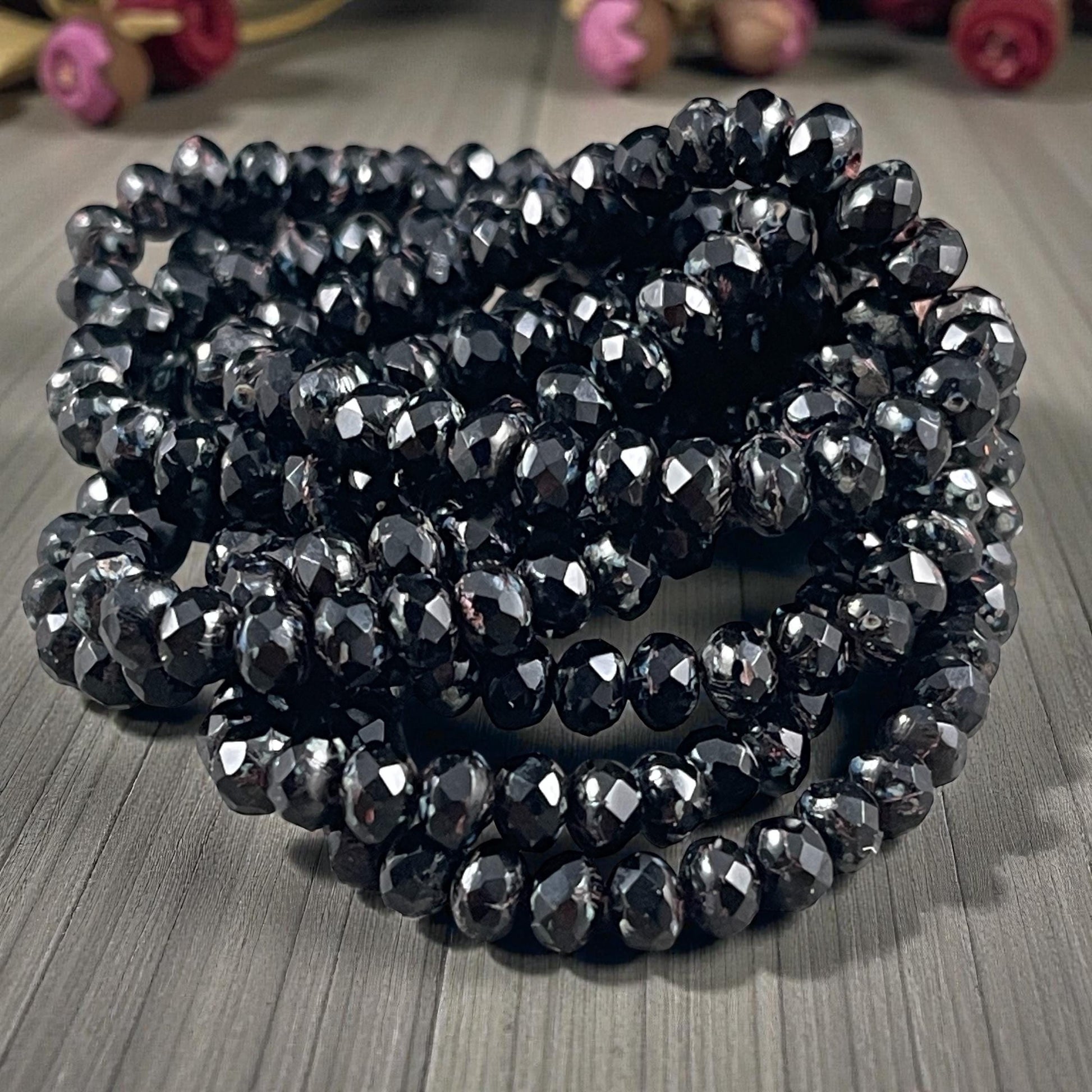 Czech Glass - 5x3mm Faceted Rondelle, Black Picasso (R5/N-1313) * Qty. 30