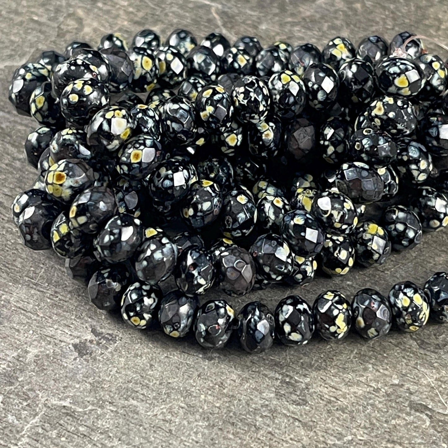 Czech Glass - 7x5mm Faceted Rondelle, Black Picasso (R7/N-1409) * Qty. 25