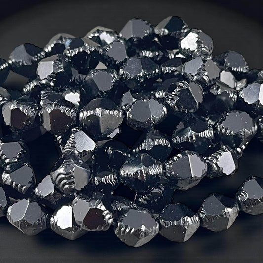Czech Glass - 10x8mm Faceted Black Bicone Beads (BIF/N-0731B) * Qty. 15