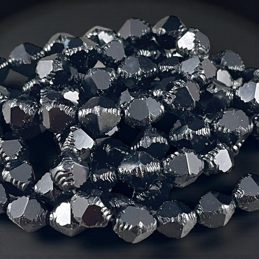 Czech Glass - 10x8mm Faceted Black Bicone Beads (BIF/N-0731B) * Qty. 15