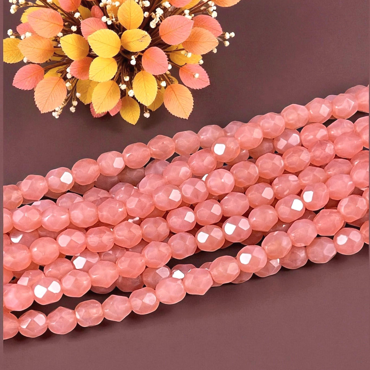 Milky Pink Czech Glass Beads, 6mm Faceted Round Beads - Carnation Pink Glass Beads (FP6/SM-71010) * Qty 25