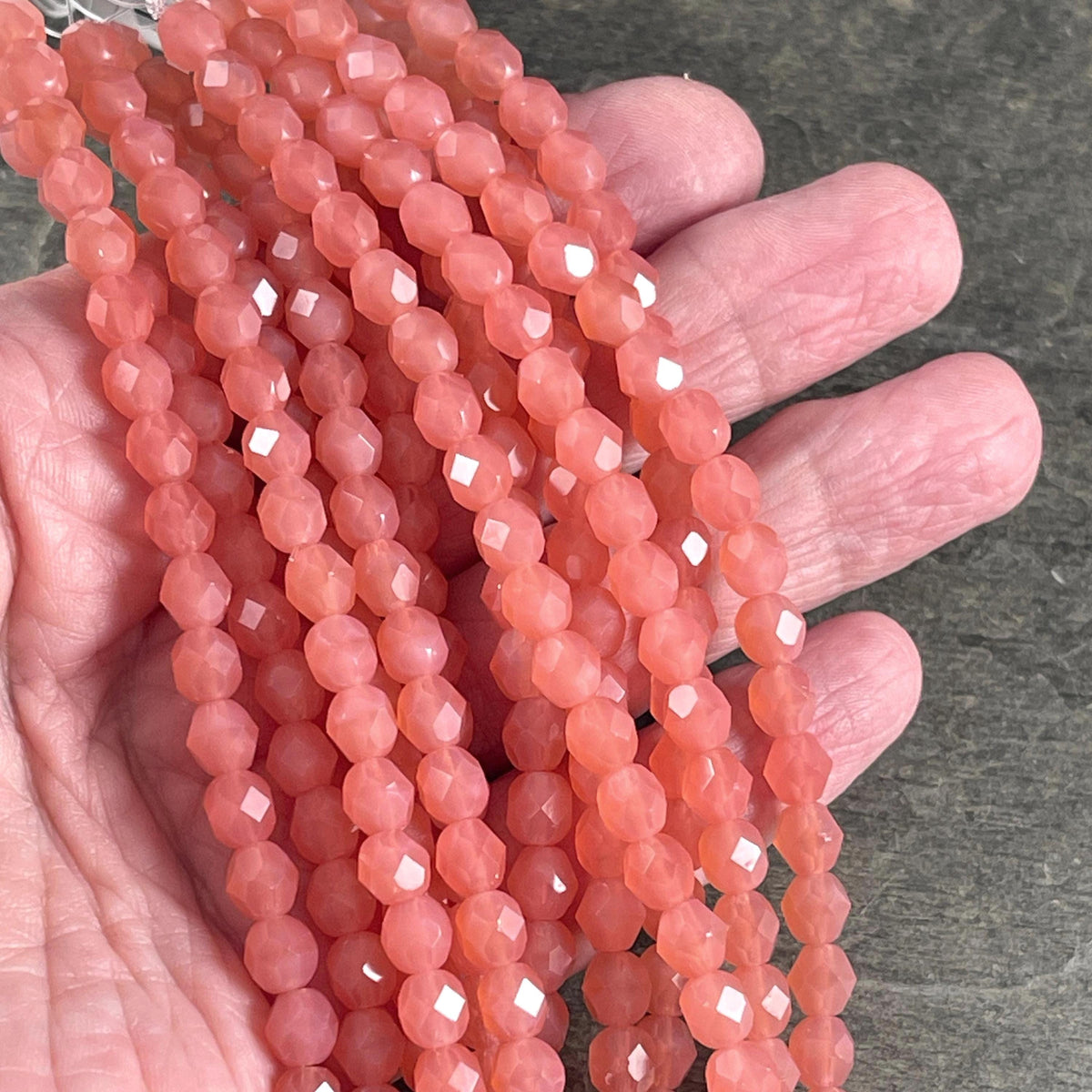 Milky Pink Czech Glass Beads, 6mm Faceted Round Beads - Carnation Pink Glass Beads (FP6/SM-71010) * Qty 25