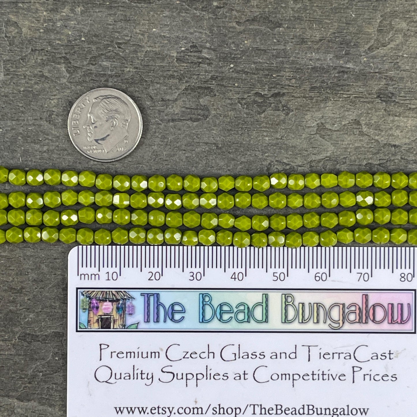 Czech Beads - 4mm Faceted Round Opaque Olive Green, Avocado Green (FP4/SM-53420) * Qty. 50