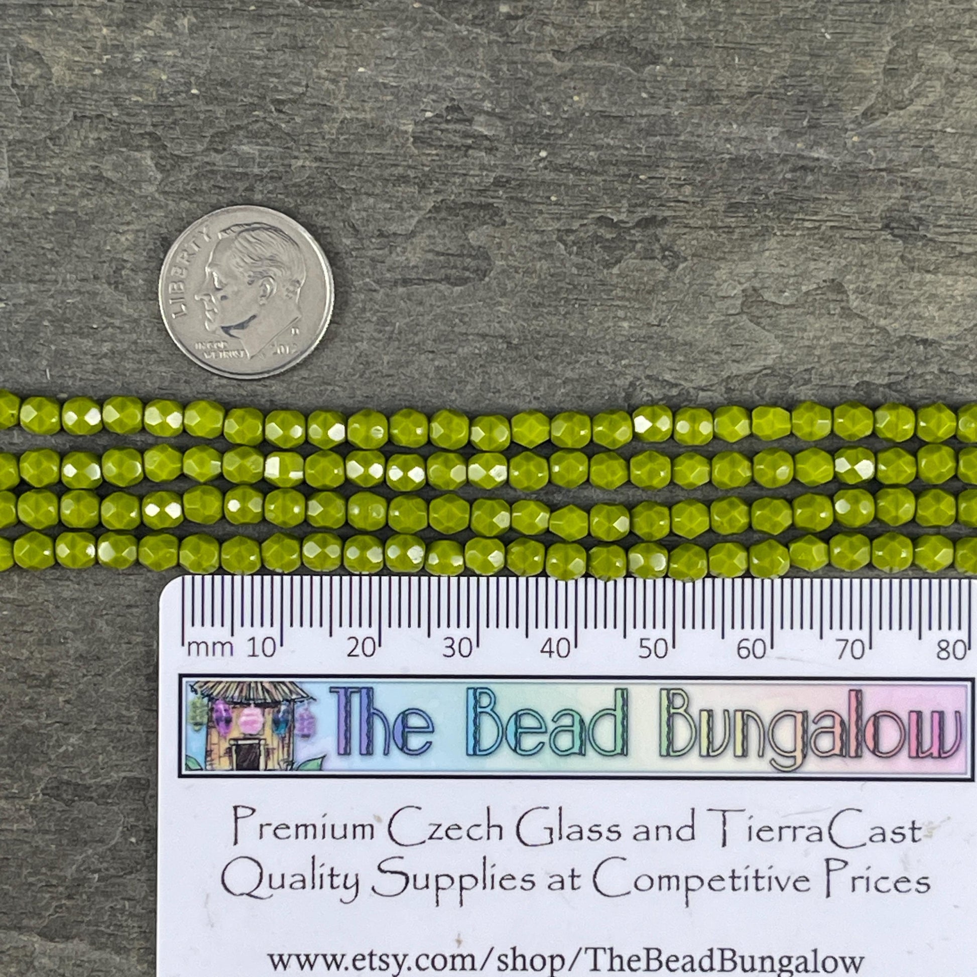 Czech Beads - 4mm Faceted Round Opaque Olive Green, Avocado Green (FP4/SM-53420) * Qty. 50