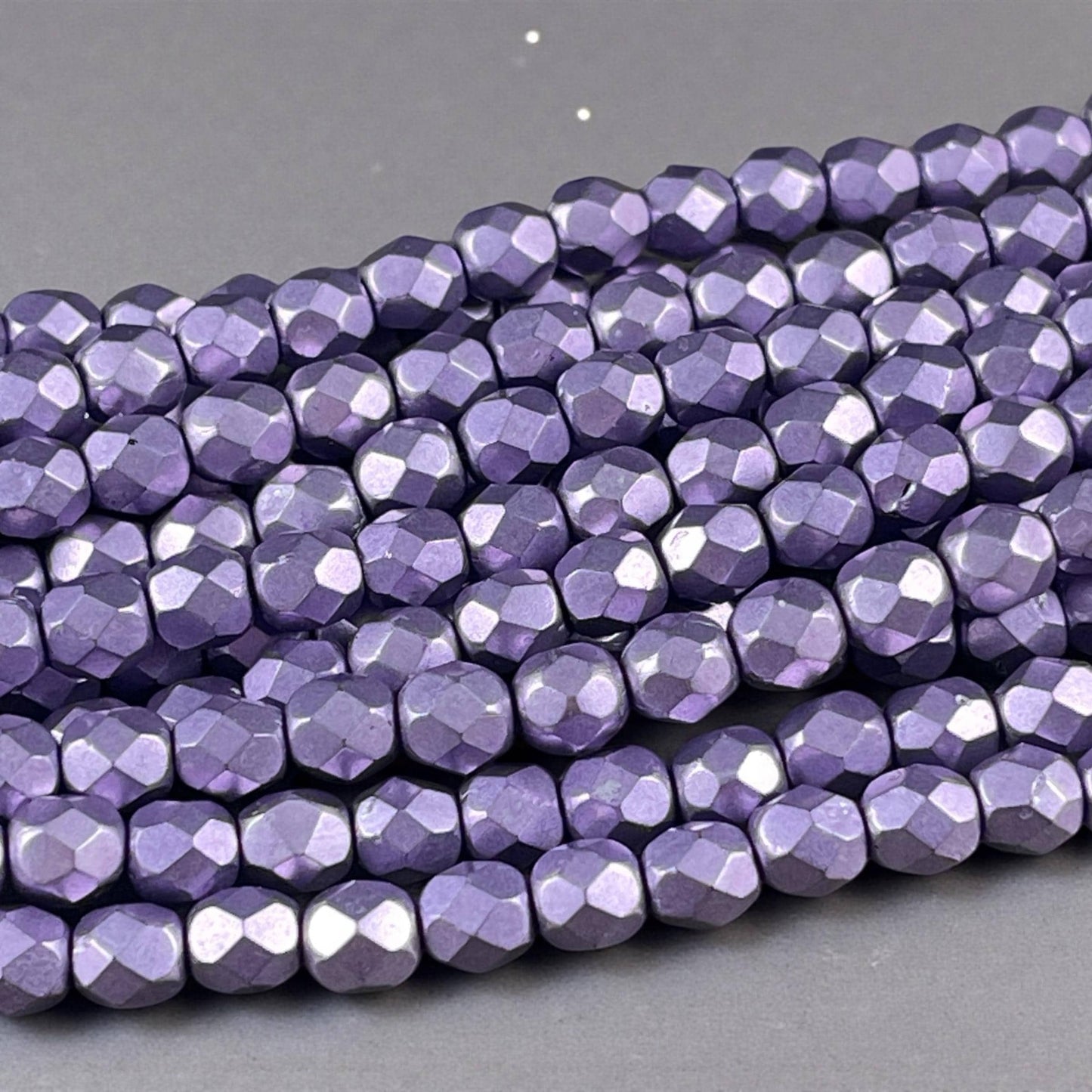 Purple Satin Metallic Beads, 6mm Czech Glass Faceted Round, Saturated Metallic Ballet Slipper (FP6/04B03) * Qty. 25