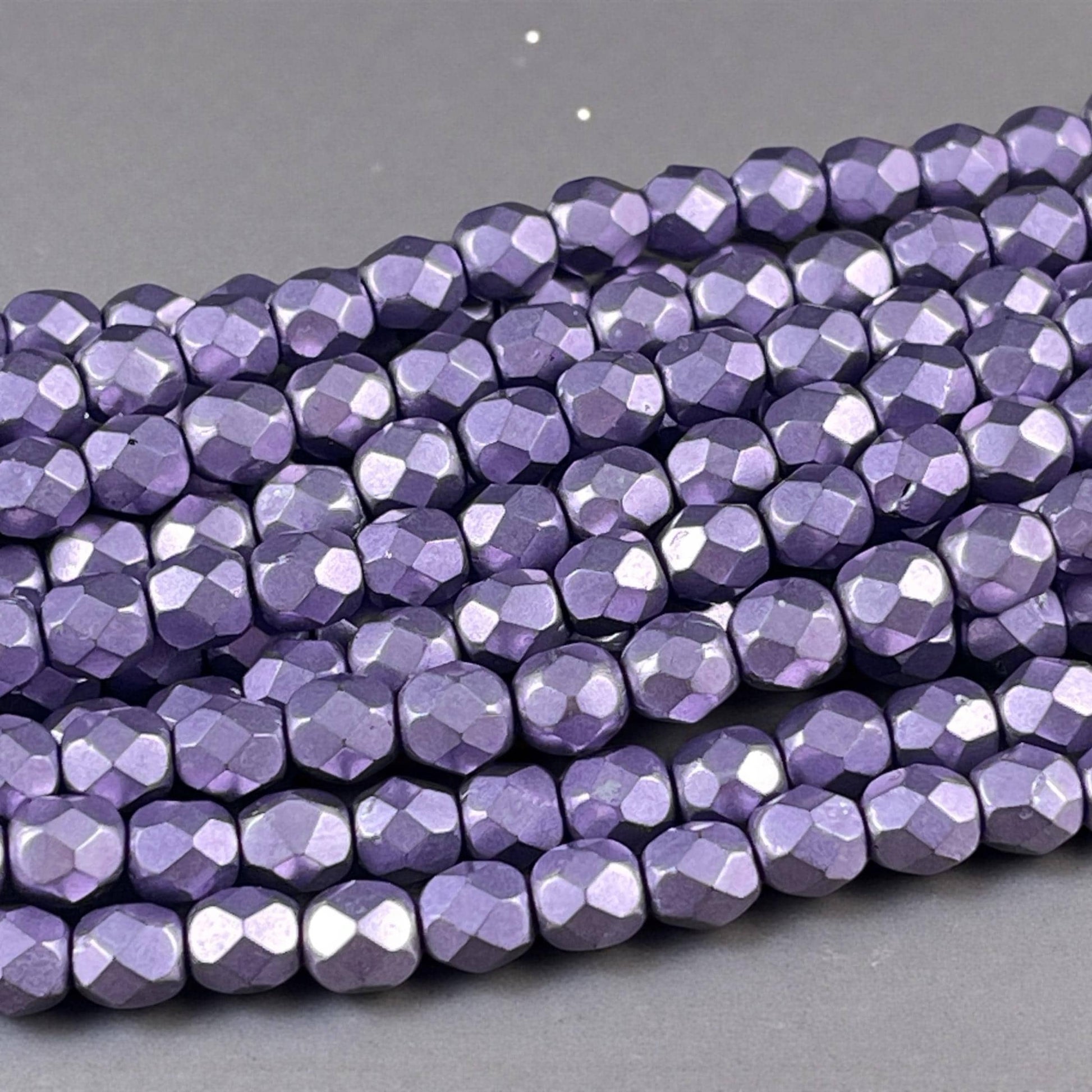 Purple Satin Metallic Beads, 6mm Czech Glass Faceted Round, Saturated Metallic Ballet Slipper (FP6/04B03) * Qty. 25