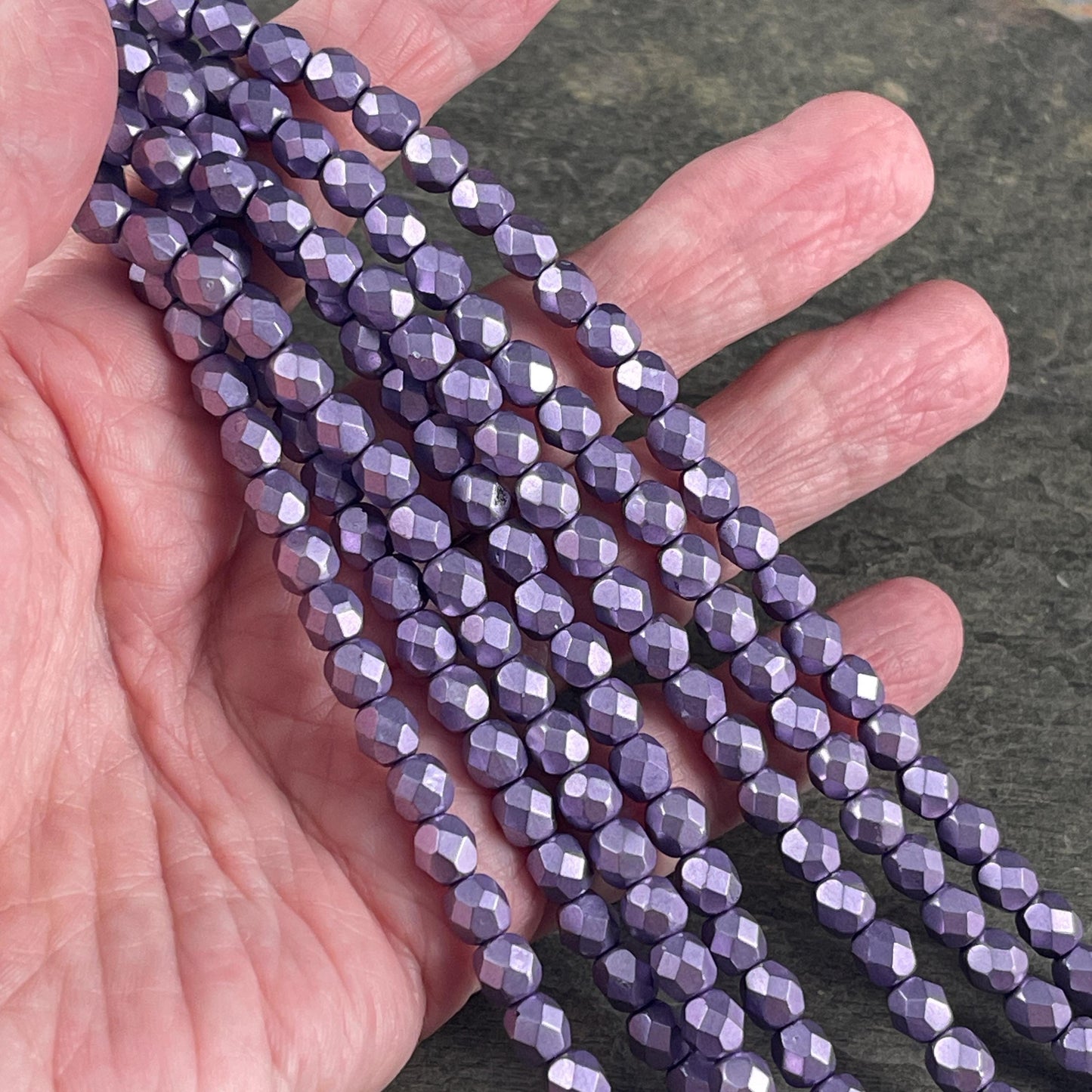 Purple Satin Metallic Beads, 6mm Czech Glass Faceted Round, Saturated Metallic Ballet Slipper (FP6/04B03) * Qty. 25