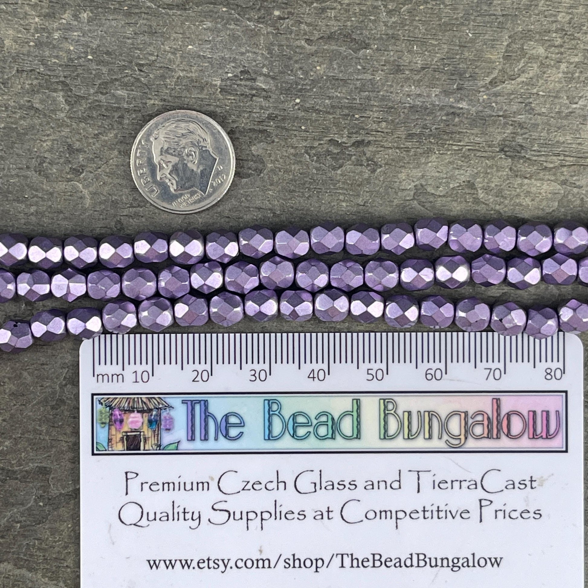 Purple Satin Metallic Beads, 6mm Czech Glass Faceted Round, Saturated Metallic Ballet Slipper (FP6/04B03) * Qty. 25