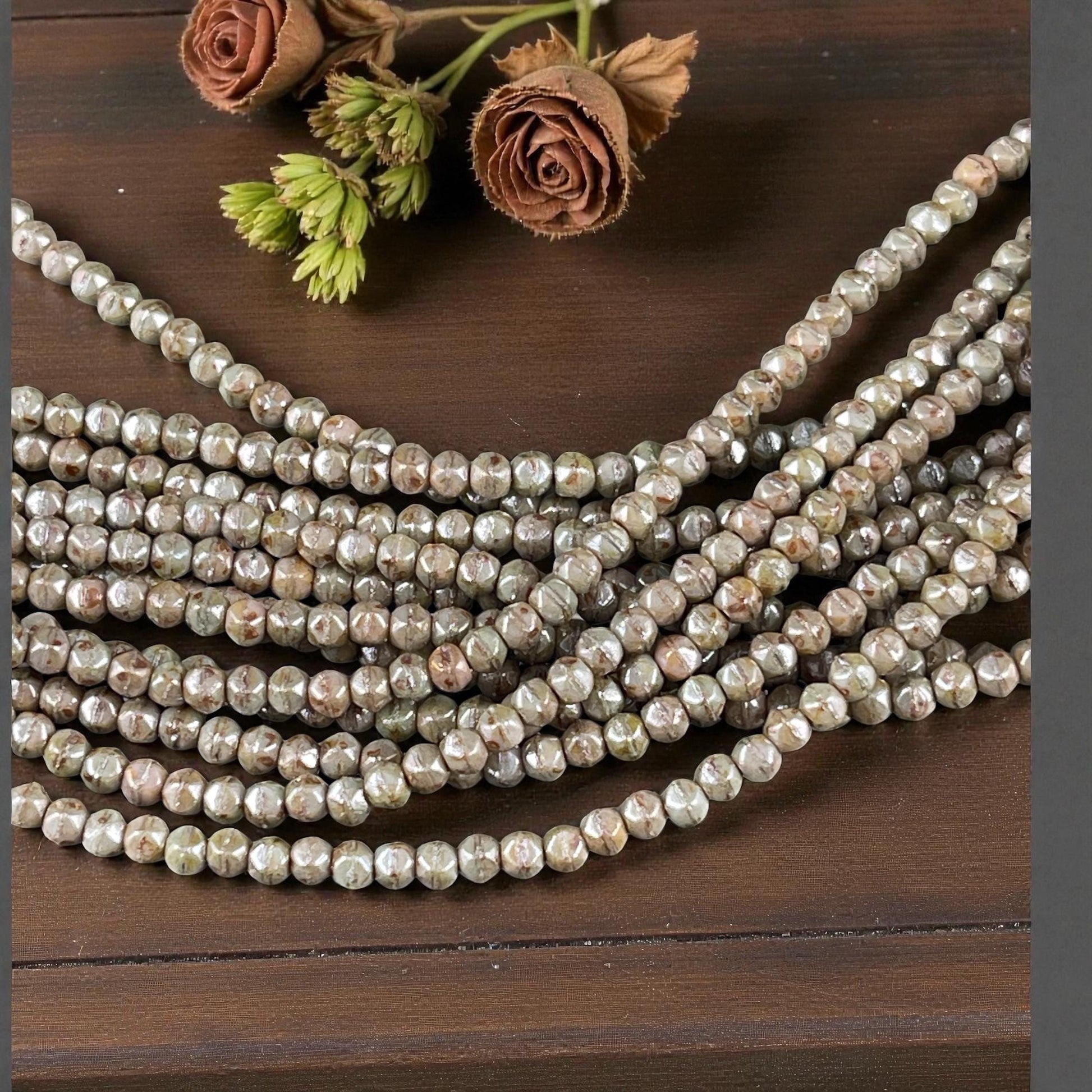 Czech Beads - 3mm English Cut Sage Green Faceted Cube, Picasso Beads (EC/SM-P65455) * Qty. 50