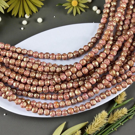 Czech Beads - 3mm English Cut Faceted Cube, Rose Gold Luster Picasso Beads (EC/SM-P65491) * Qty. 50