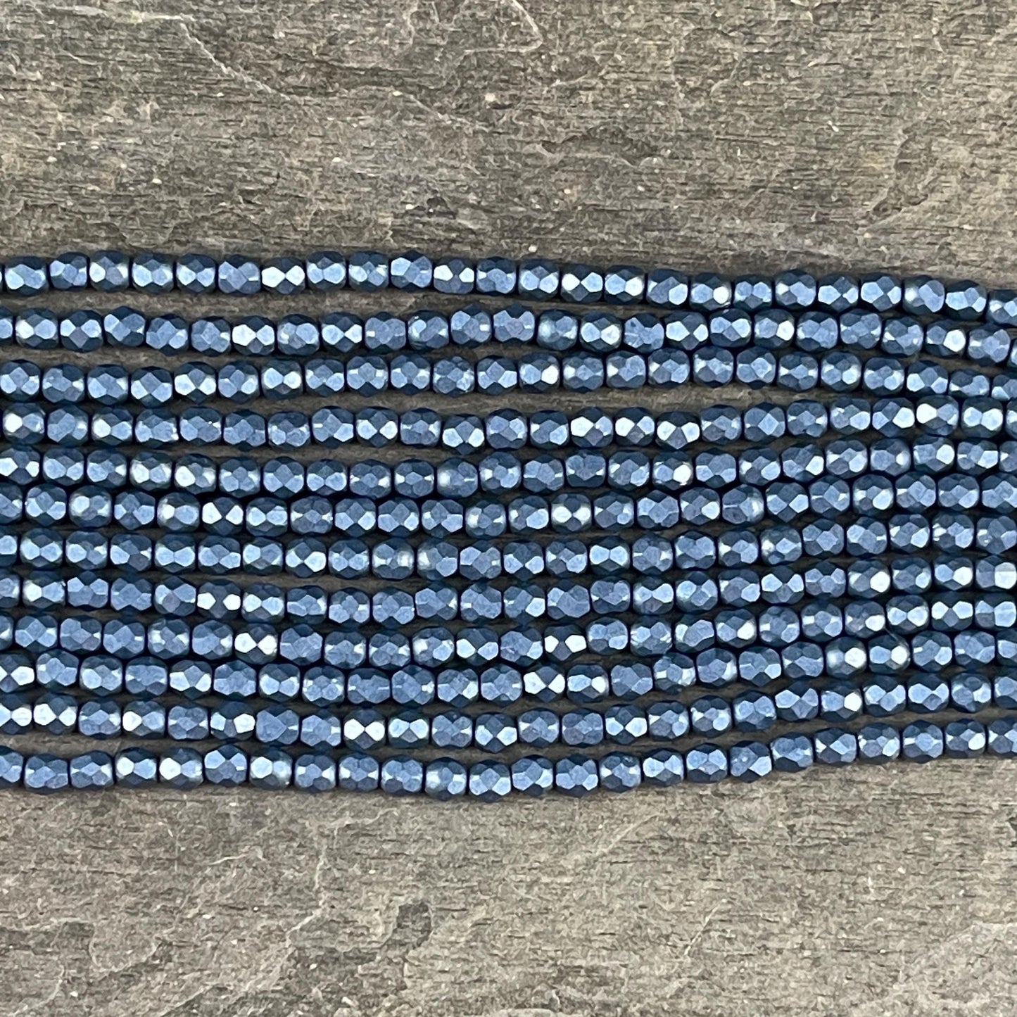 Czech Beads - 4mm Faceted Round Beads, ColorTrends Saturated Metallic Bluestone (FP4/SM-07B02) * Qty. 50