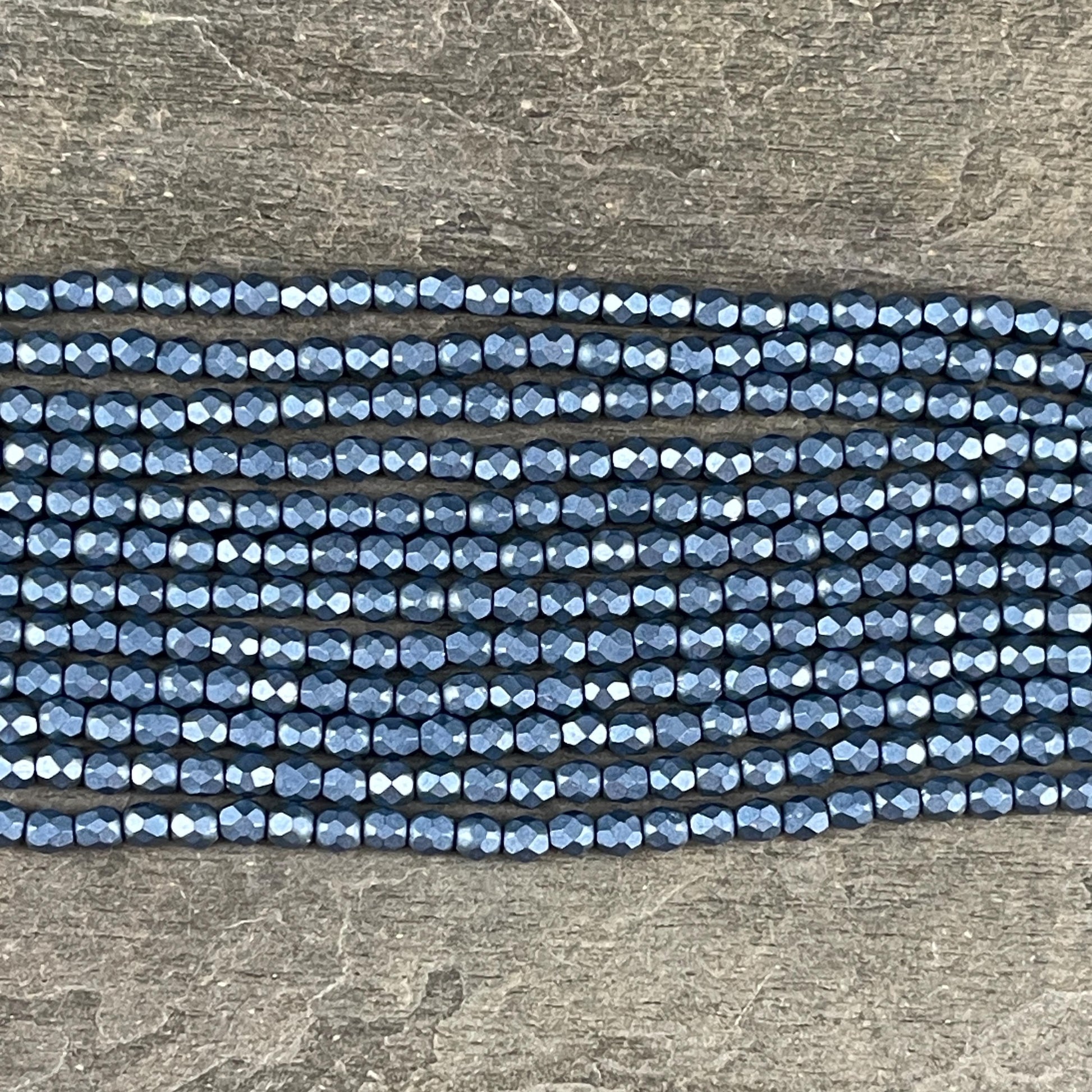 Czech Beads - 4mm Faceted Round Beads, ColorTrends Saturated Metallic Bluestone (FP4/SM-07B02) * Qty. 50