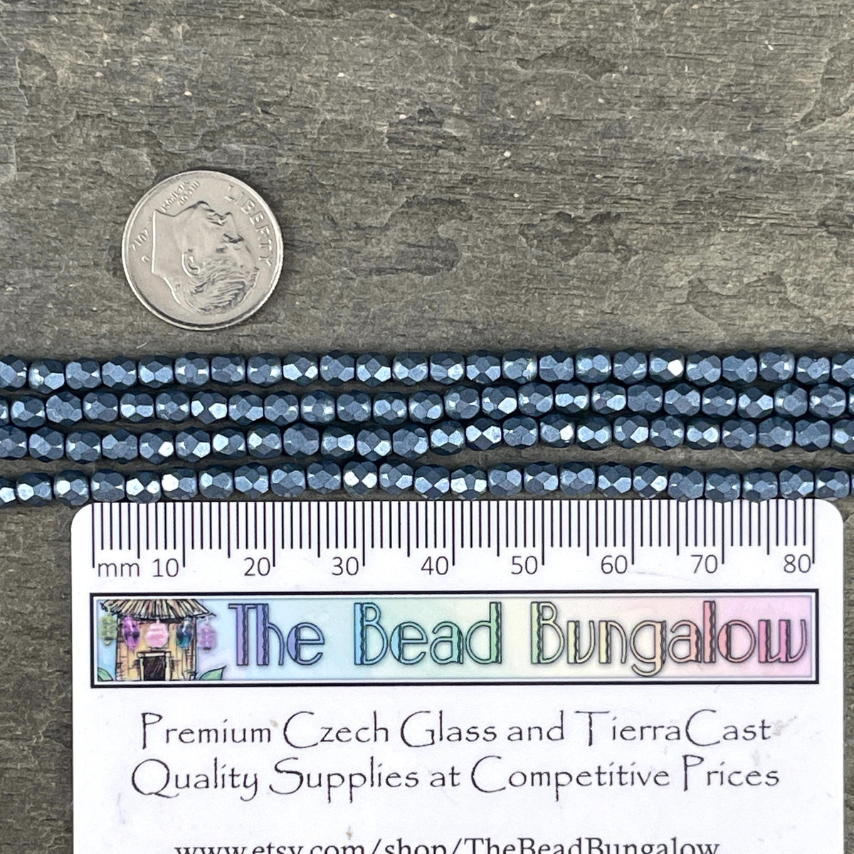 Czech Beads - 4mm Faceted Round Beads, ColorTrends Saturated Metallic Bluestone (FP4/SM-07B02) * Qty. 50
