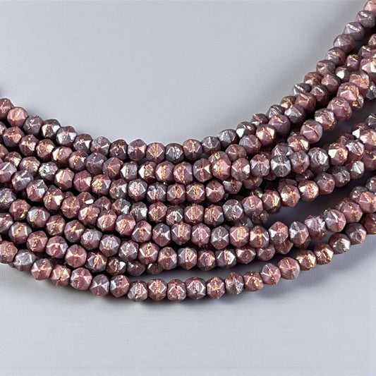 Czech Beads - 3mm English Cut Faceted Cube, Oxidized Bronzed Berry (EC/SM-15764) * Qty. 50
