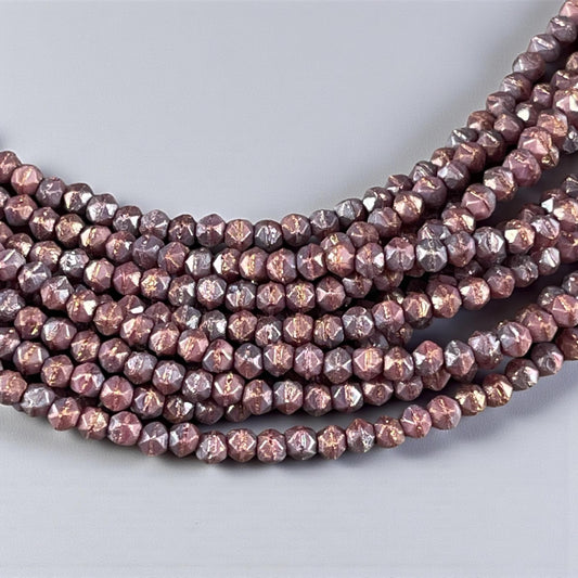 Czech Beads - 3mm English Cut Faceted Cube, Oxidized Bronzed Berry (EC/SM-15764) * Qty. 50