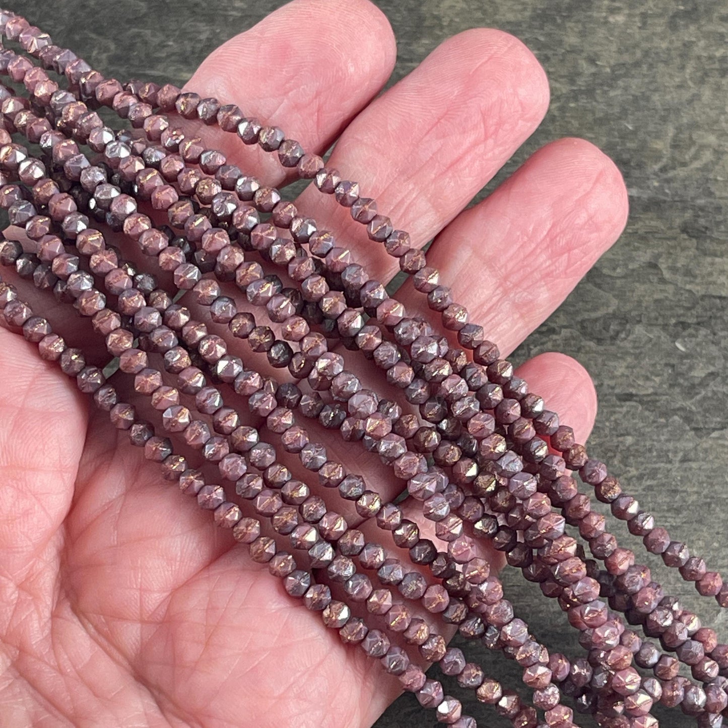 Czech Beads - 3mm English Cut Faceted Cube, Oxidized Bronzed Berry (EC/SM-15764) * Qty. 50