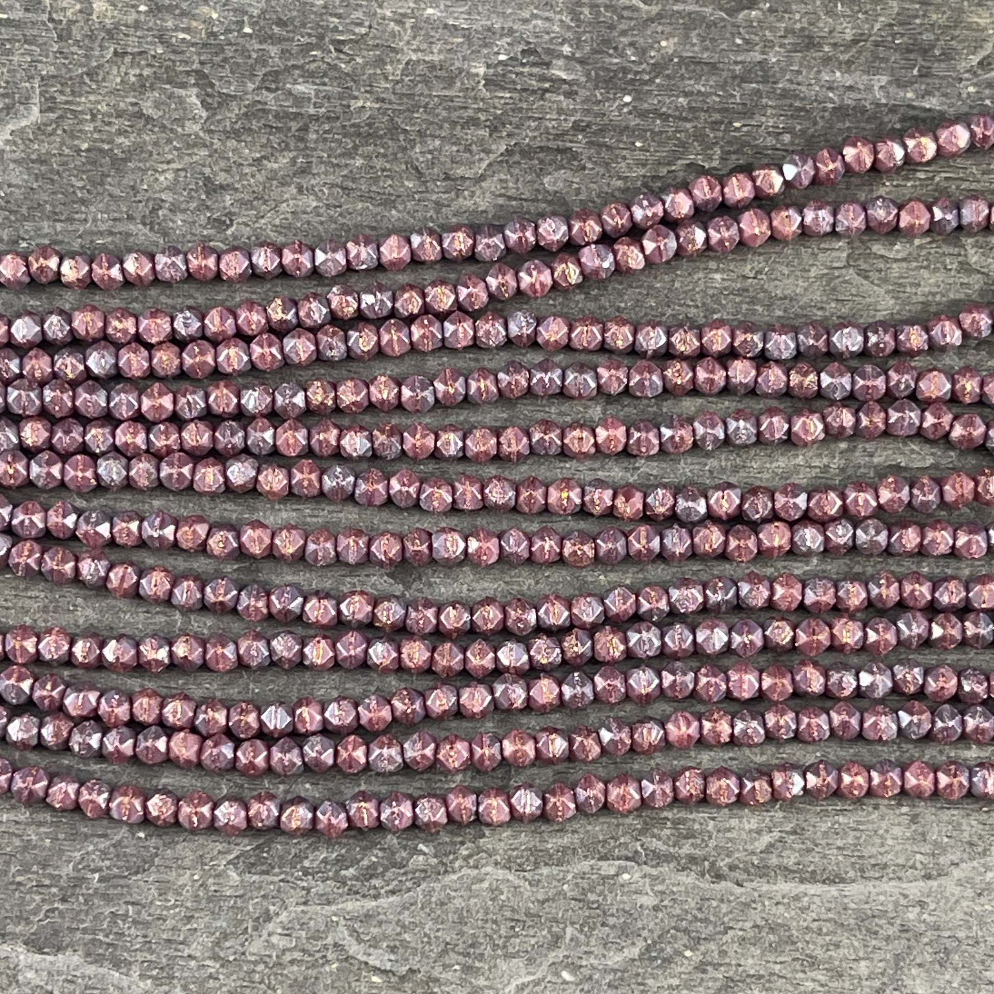 Czech Beads - 3mm English Cut Faceted Cube, Oxidized Bronzed Berry (EC/SM-15764) * Qty. 50