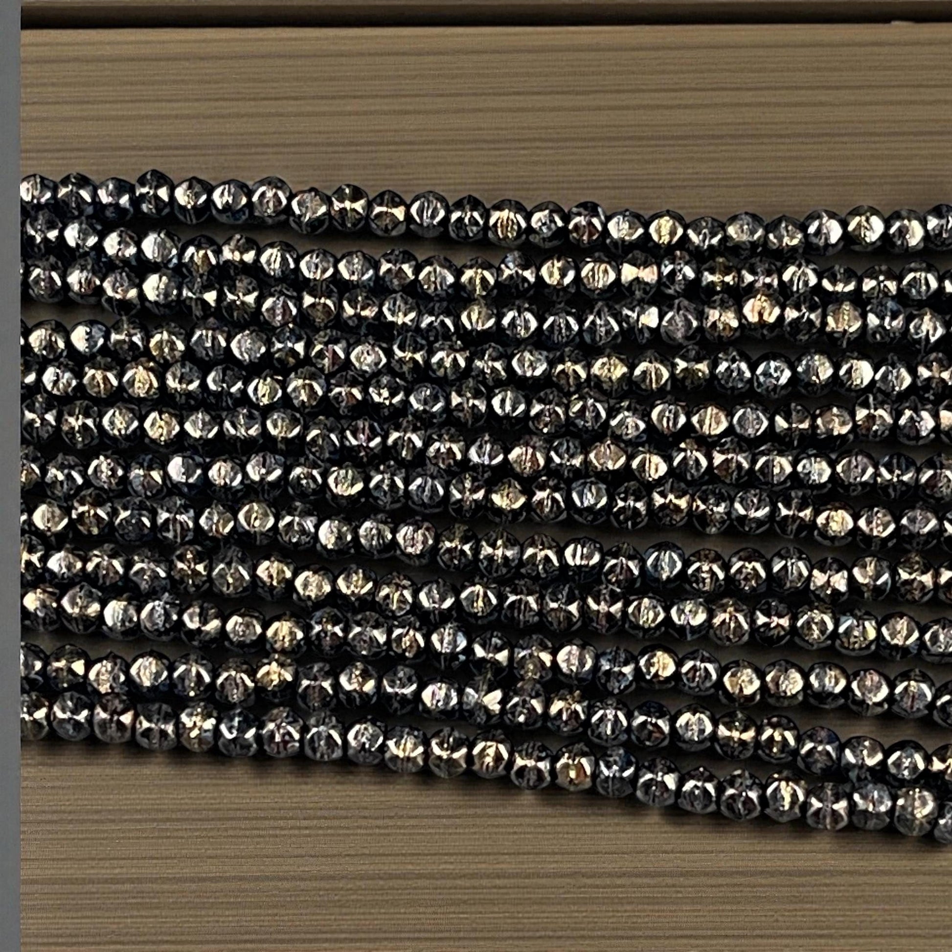 Czech Beads - 3mm English Cut Faceted Cube, Black with Bronze Picasso (EC/SM-BT2398) * Qty. 50