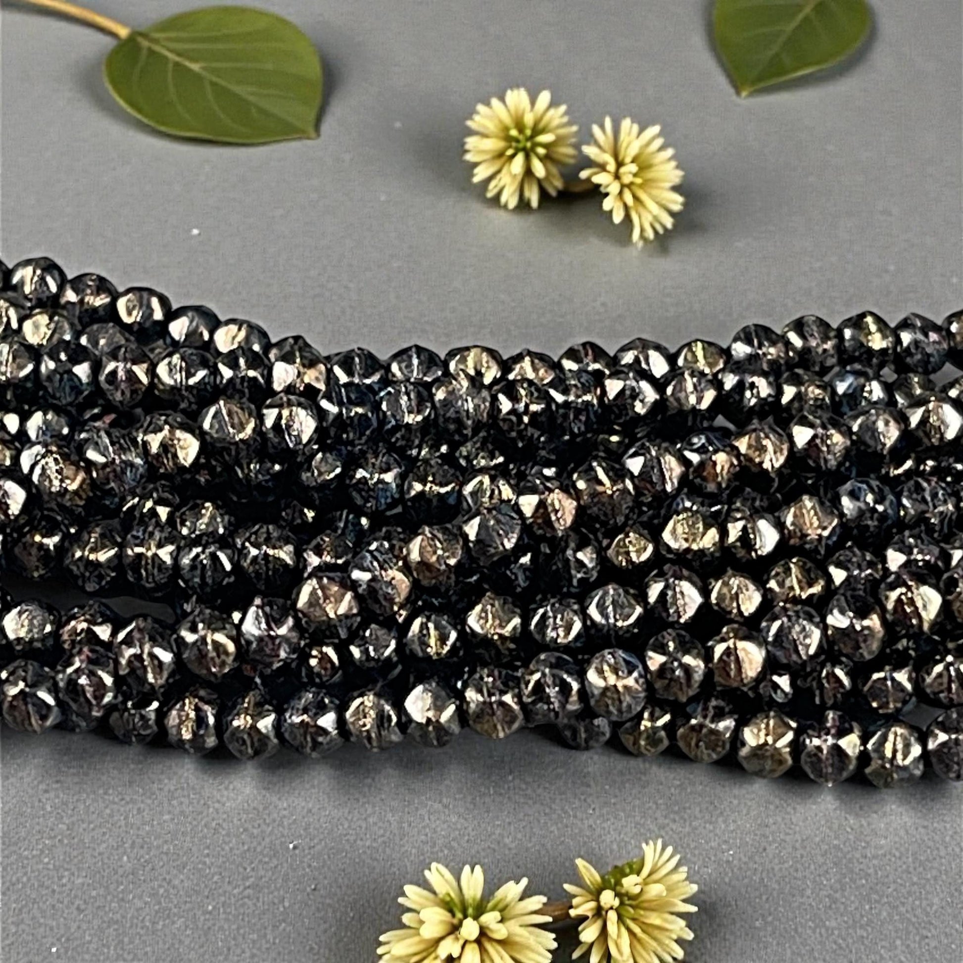 Czech Beads - 3mm English Cut Faceted Cube, Black with Bronze Picasso (EC/SM-BT2398) * Qty. 50