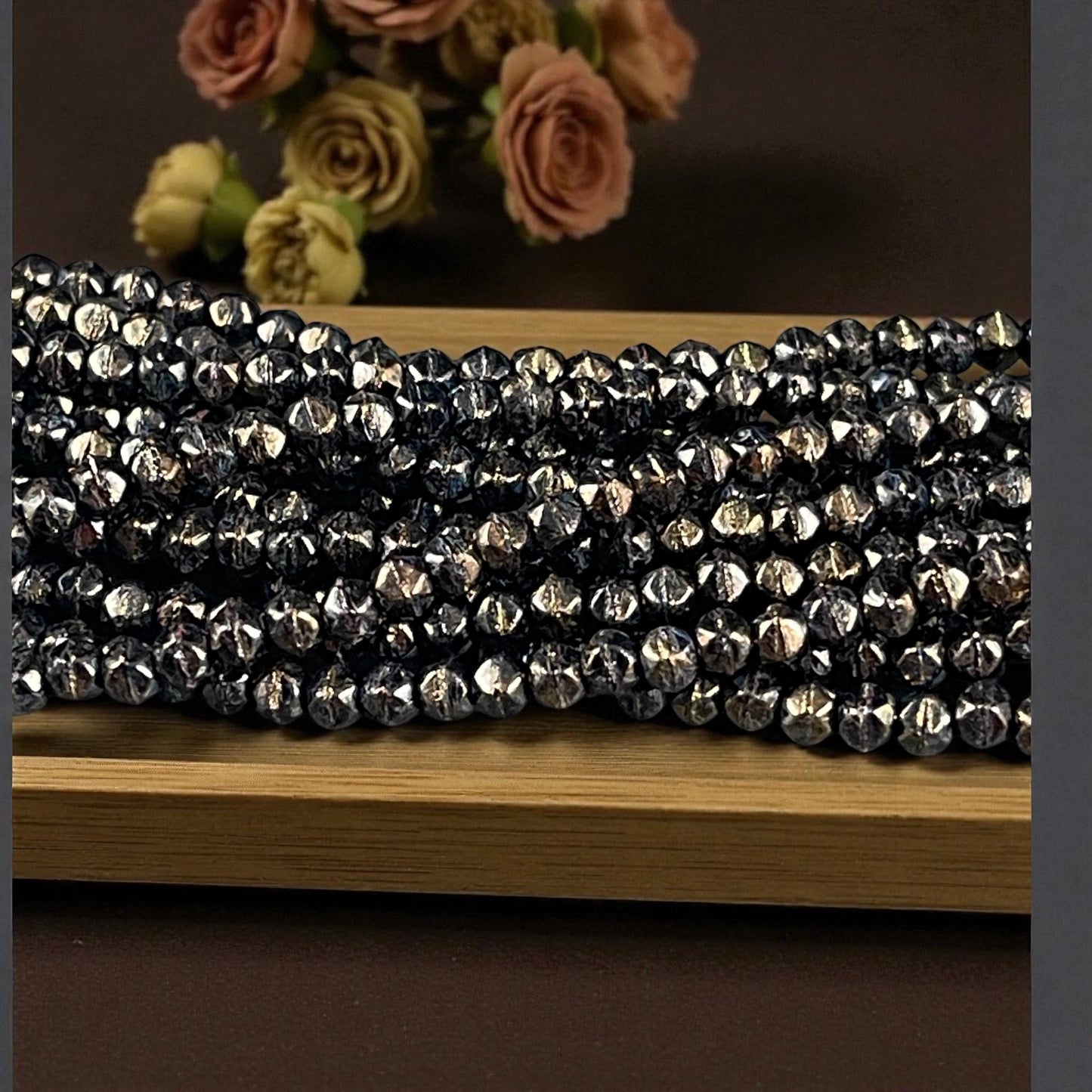 Czech Beads - 3mm English Cut Faceted Cube, Black with Bronze Picasso (EC/SM-BT2398) * Qty. 50