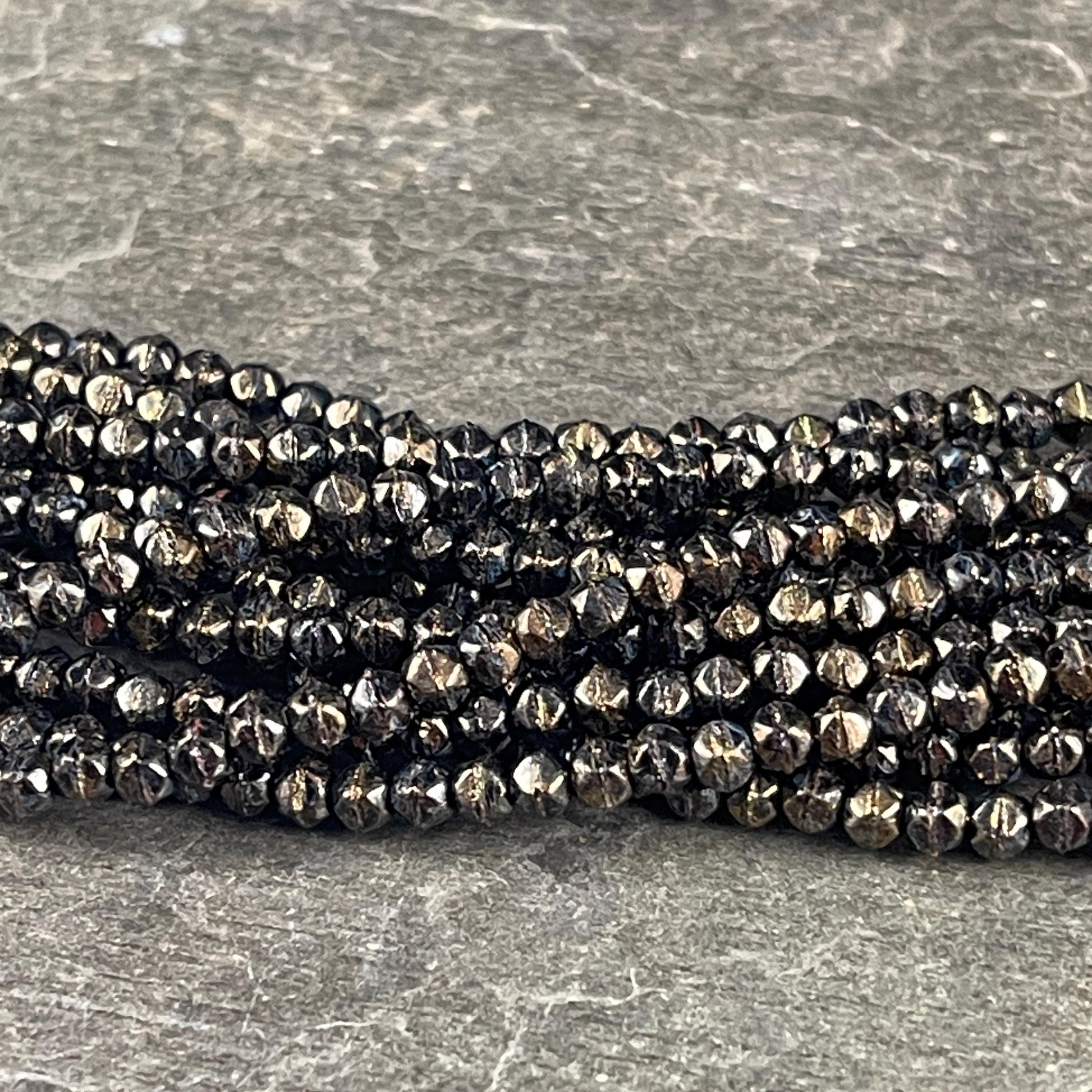 Czech Beads - 3mm English Cut Faceted Cube, Black with Bronze Picasso (EC/SM-BT2398) * Qty. 50