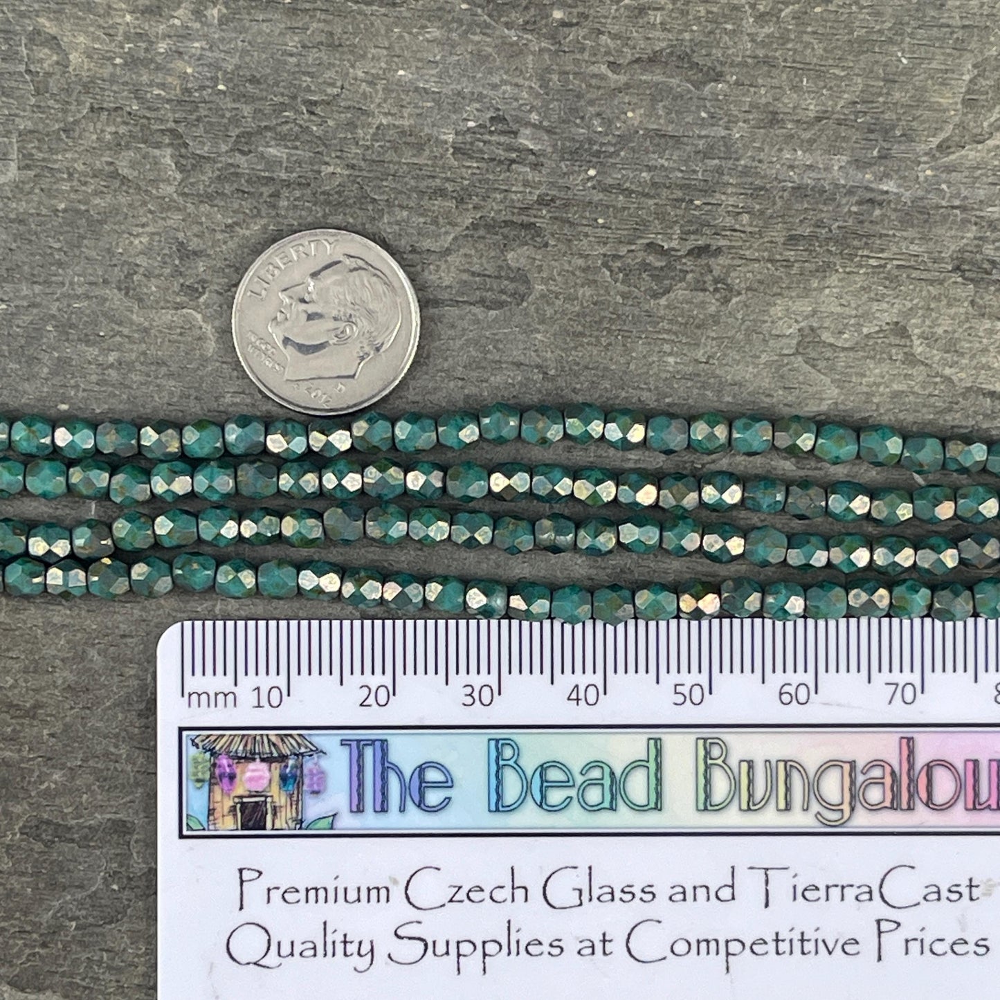 Czech Beads - 4mm Faceted Round Turquoise with Copper Picasso (FP4/SM-CT6315) * Qty. 50