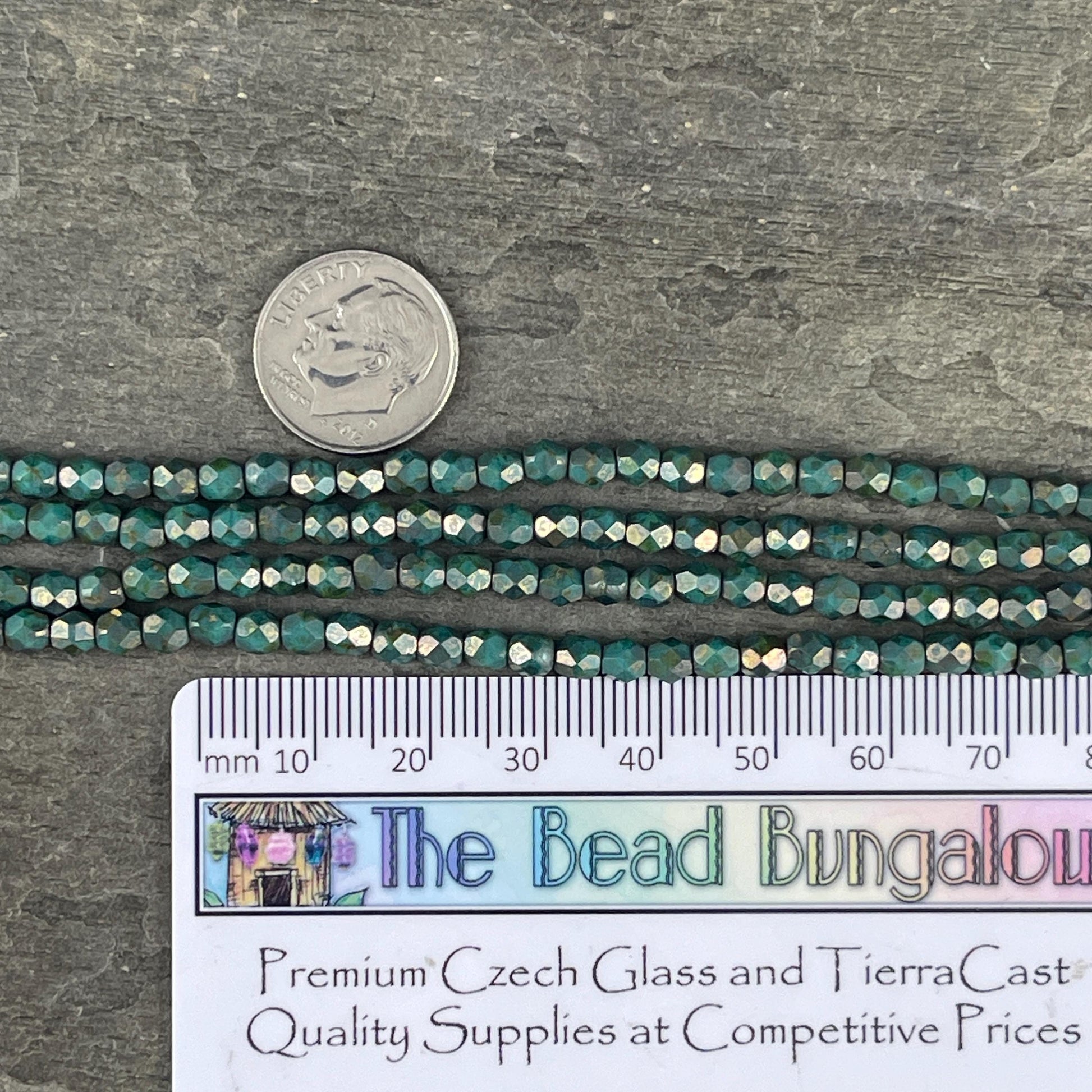 Czech Beads - 4mm Faceted Round Turquoise with Copper Picasso (FP4/SM-CT6315) * Qty. 50