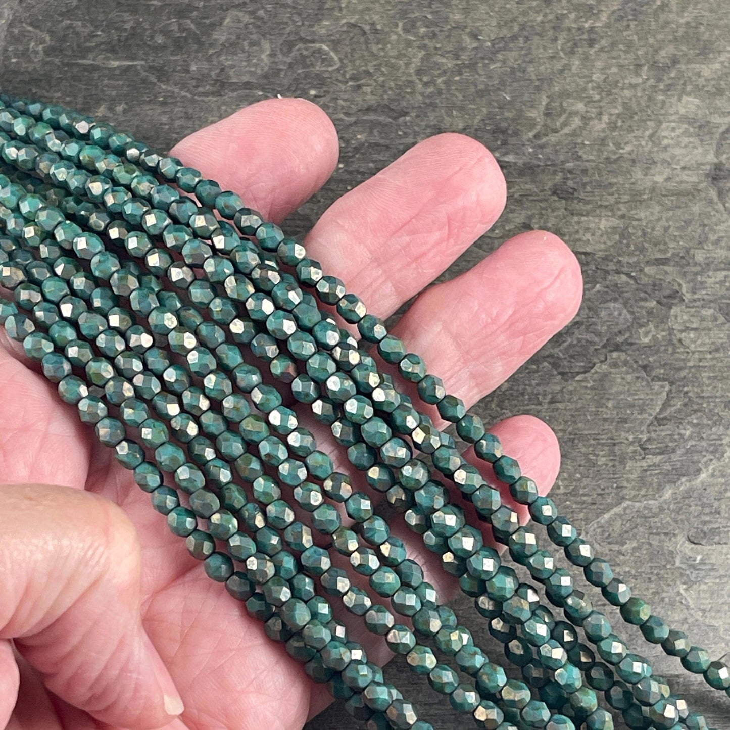 Czech Beads - 4mm Faceted Round Turquoise with Copper Picasso (FP4/SM-CT6315) * Qty. 50
