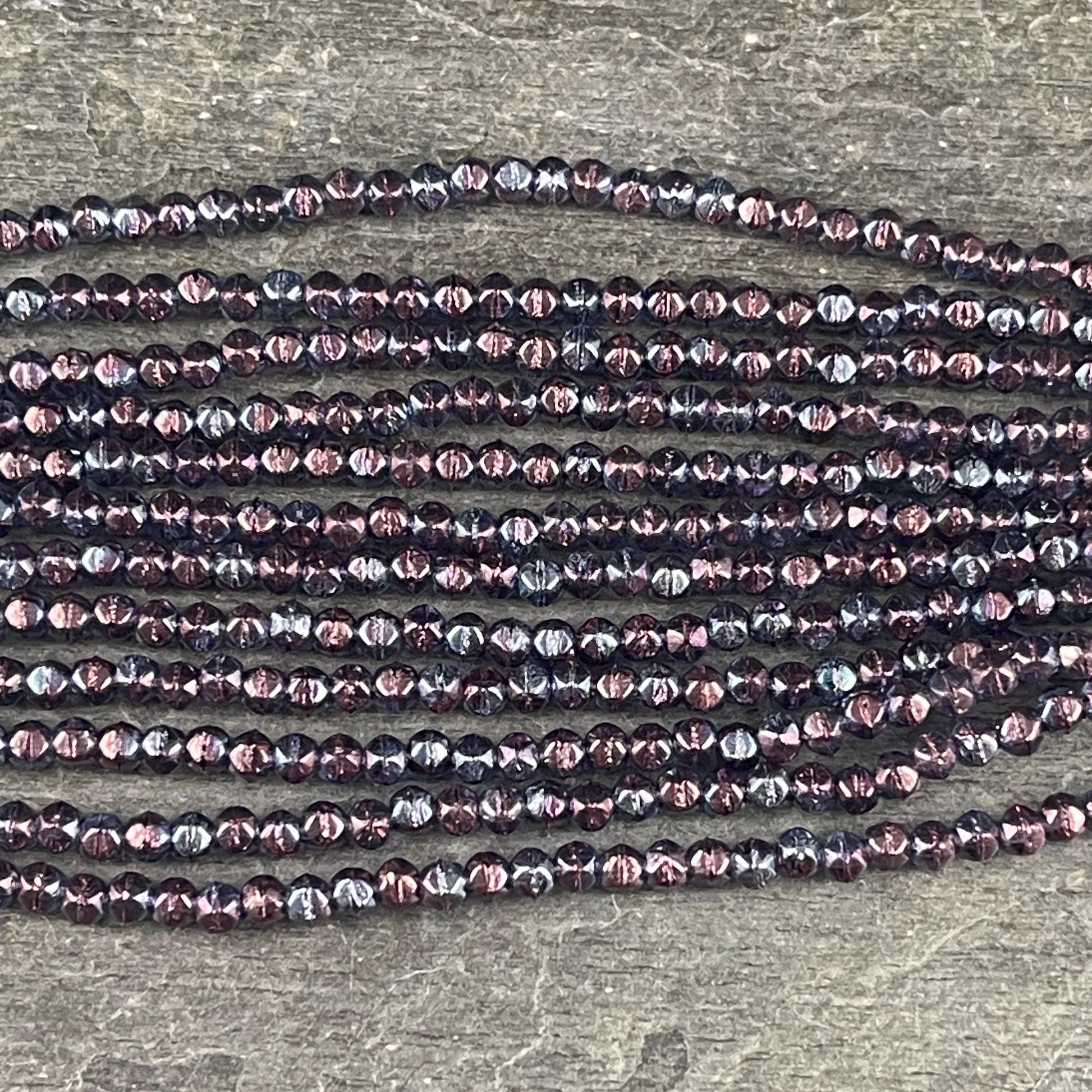 Czech Beads - 3mm English Cut Faceted Cube - Indigo with Purple Luster (EC3/SM-15726) * Qty. 50