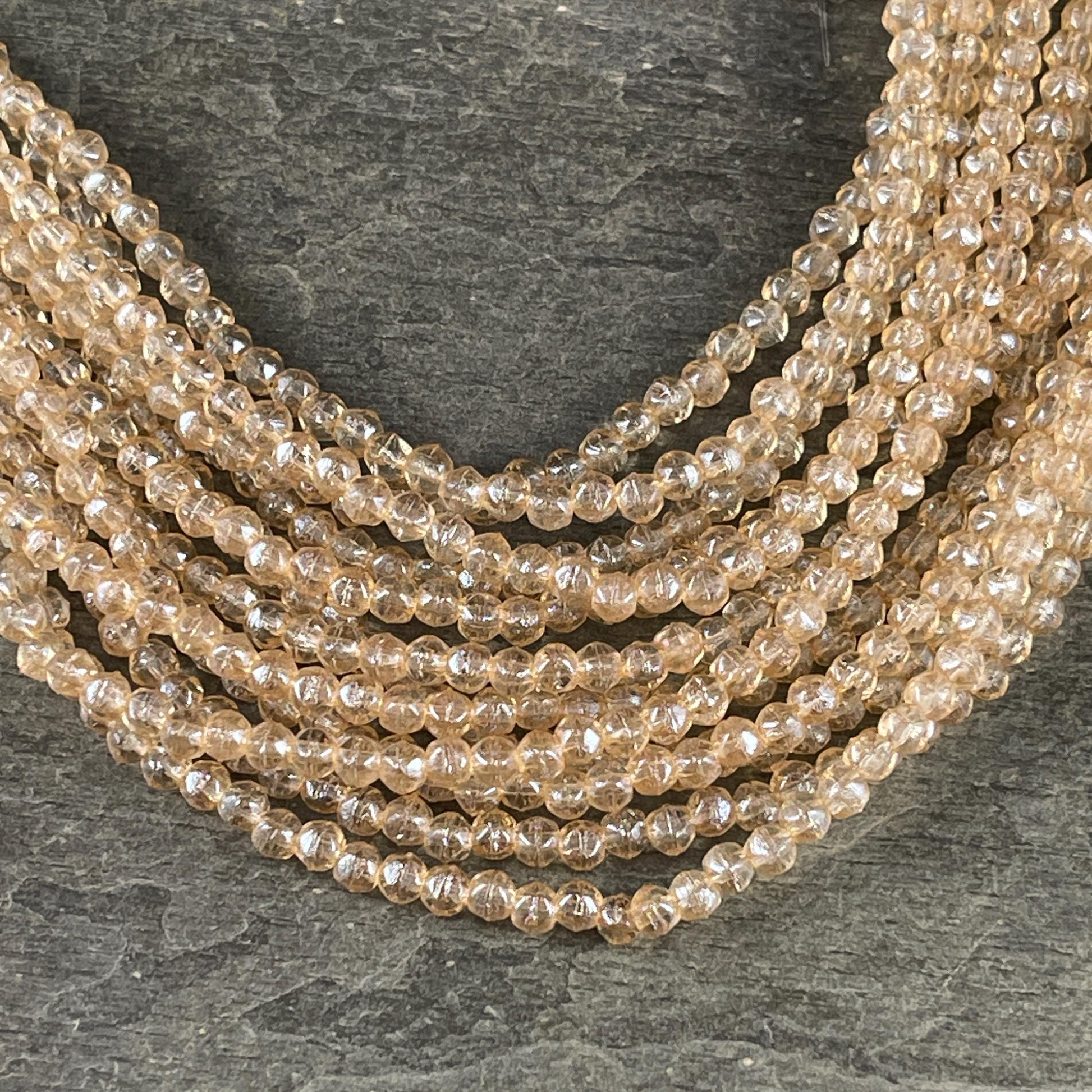 Czech Beads - 3mm English Cut Faceted Cube, Transparent Champagne Gold (EC/SM-14413) * Qty. 50