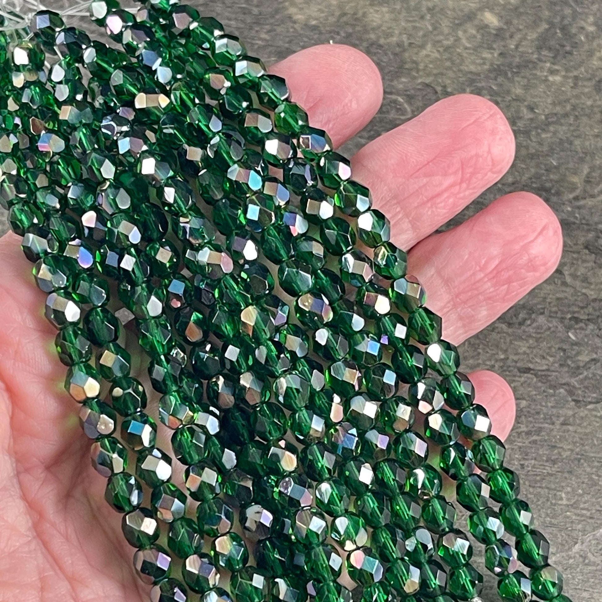 Czech Beads - 6mm Faceted Round, Emerald Green with Celsian Finish (FP6/SM-Z5014) * Qty. 25