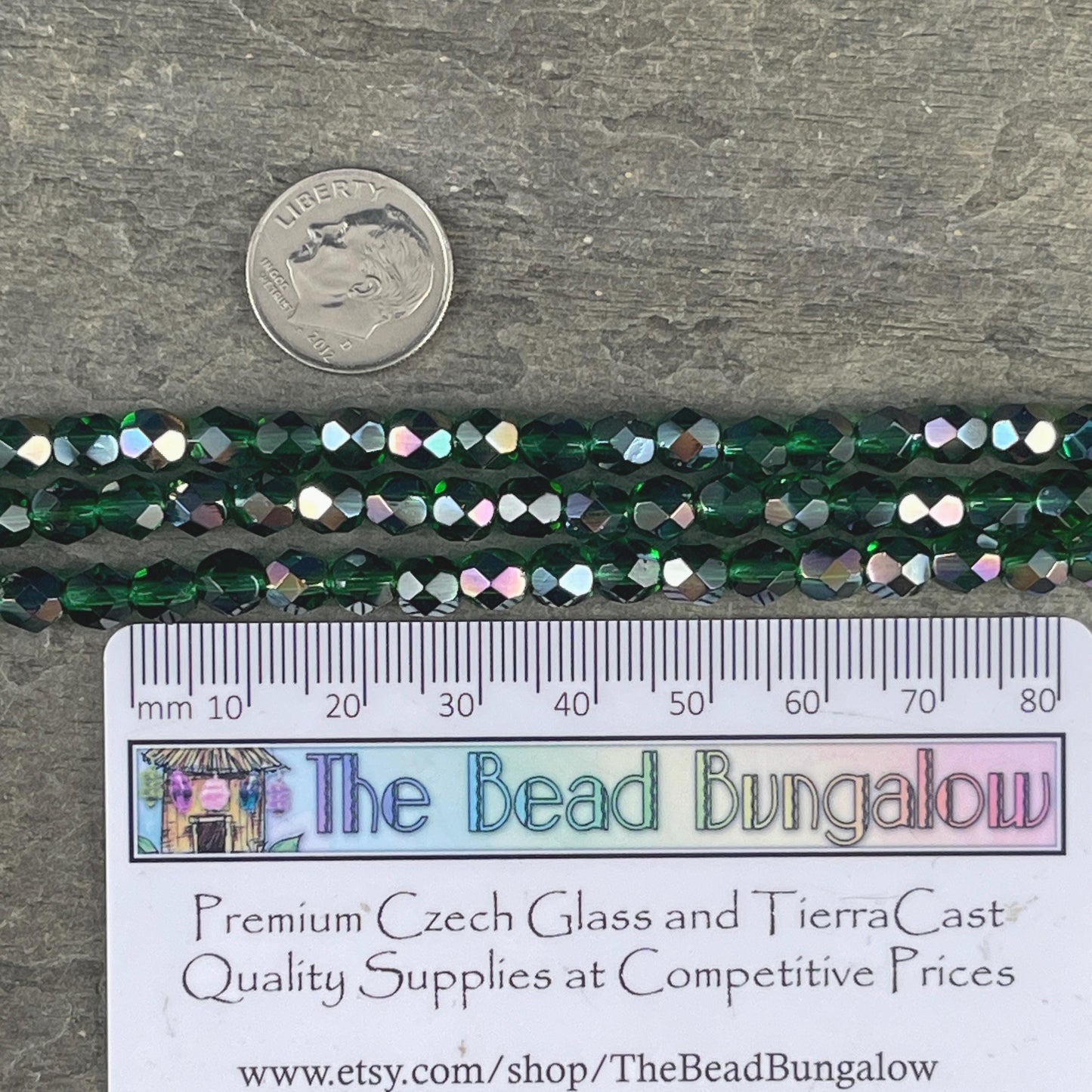 Czech Beads - 6mm Faceted Round, Emerald Green with Celsian Finish (FP6/SM-Z5014) * Qty. 25