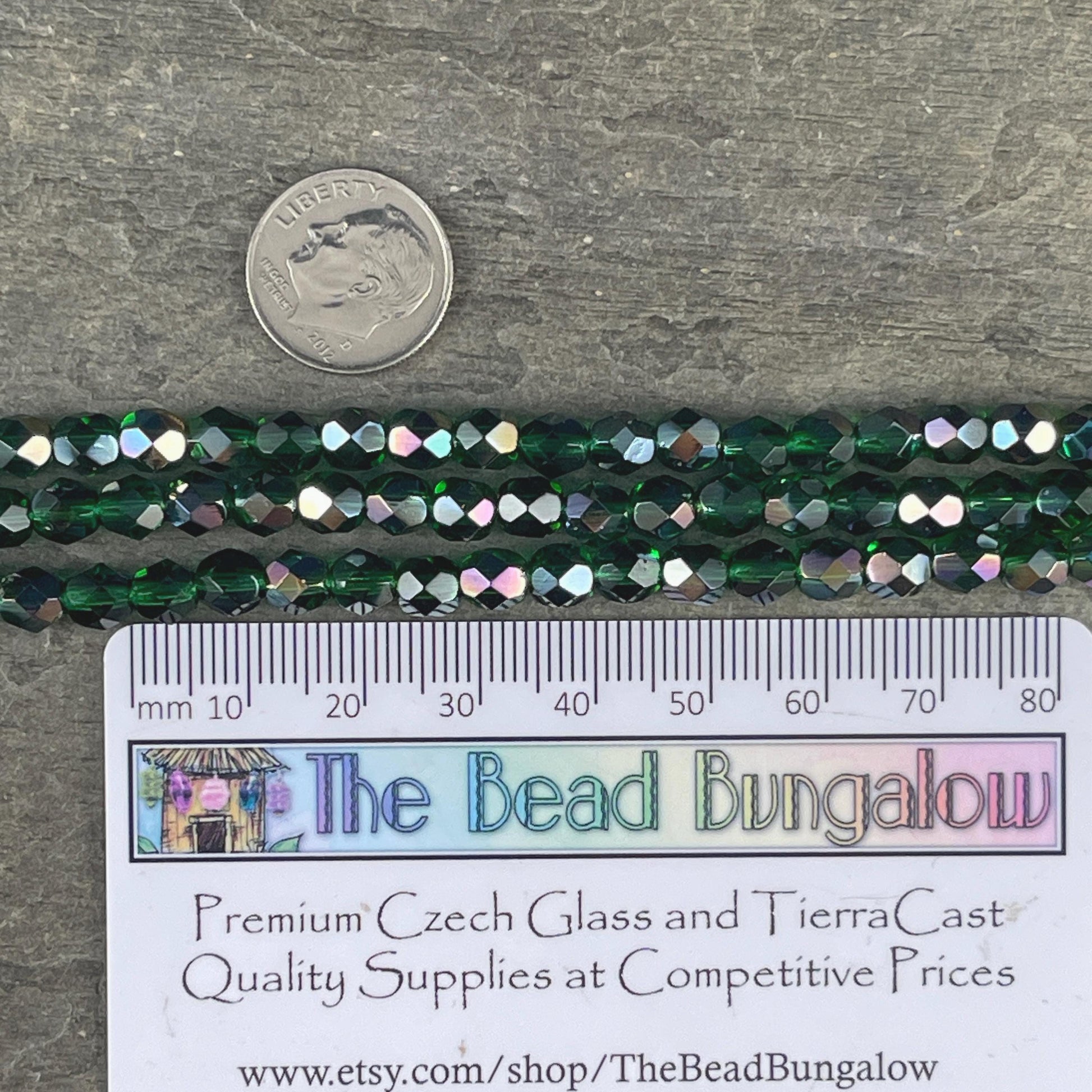 Czech Beads - 6mm Faceted Round, Emerald Green with Celsian Finish (FP6/SM-Z5014) * Qty. 25