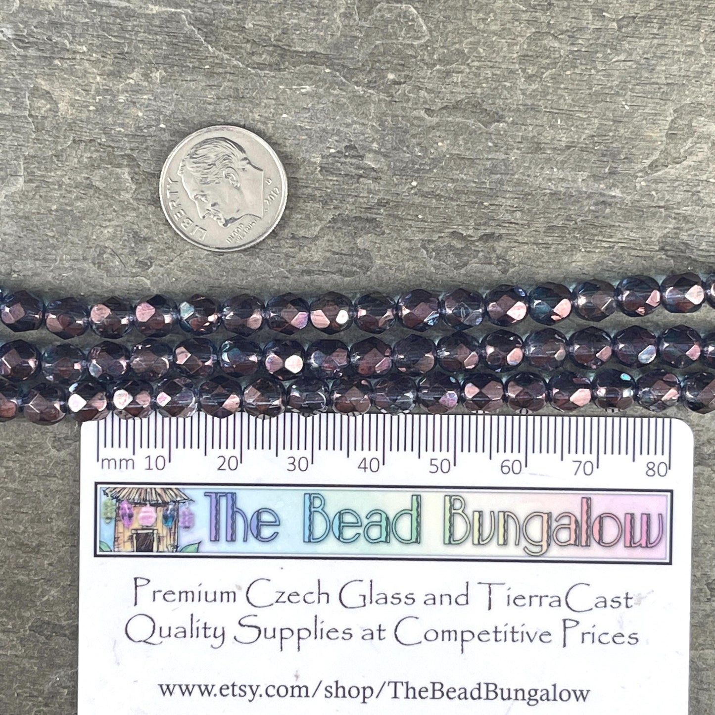 Czech Beads - 6mm Faceted Round, Indigo with Purple Luster Finish (FP6/SM-04415) * Qty. 25