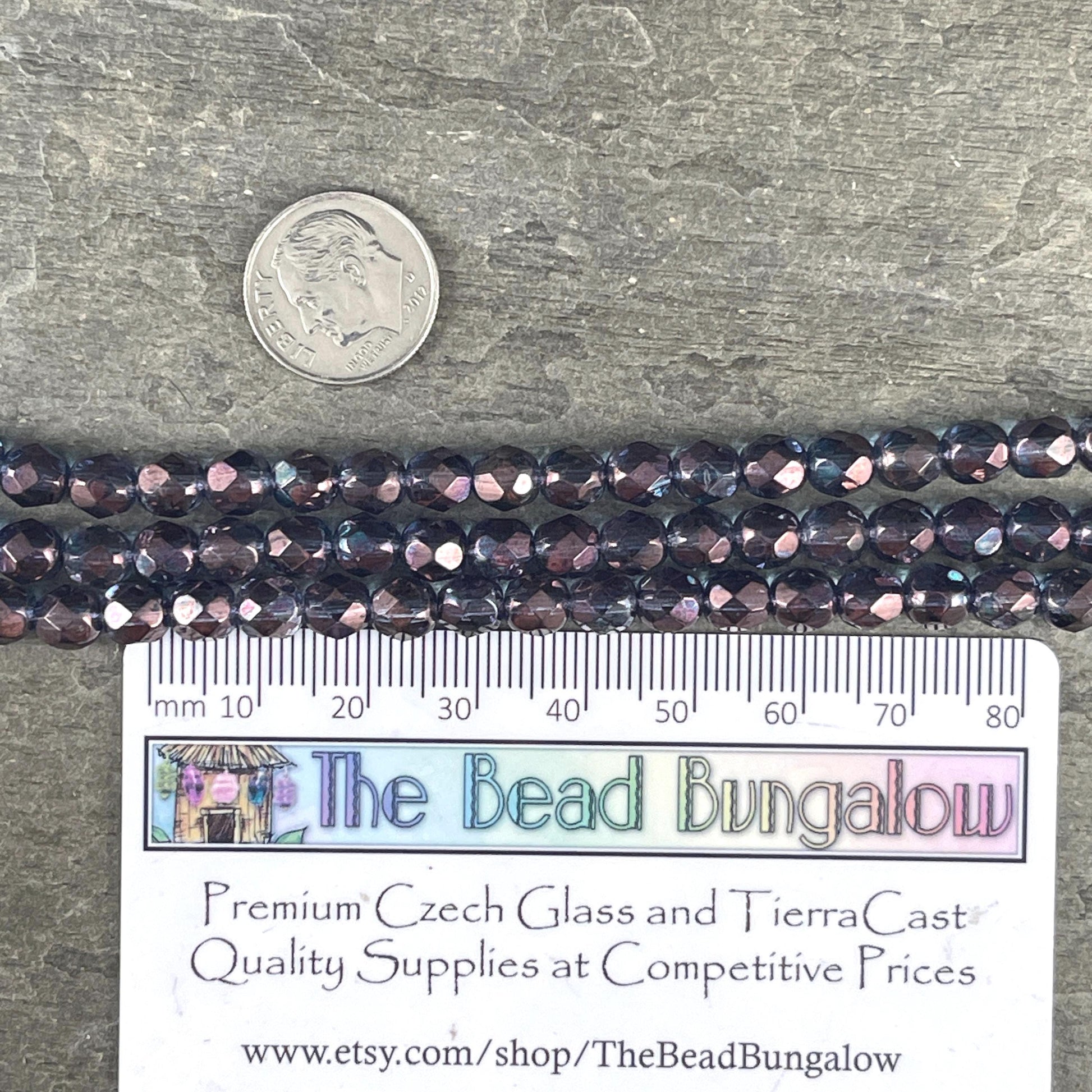 Czech Beads - 6mm Faceted Round, Indigo with Purple Luster Finish (FP6/SM-04415) * Qty. 25