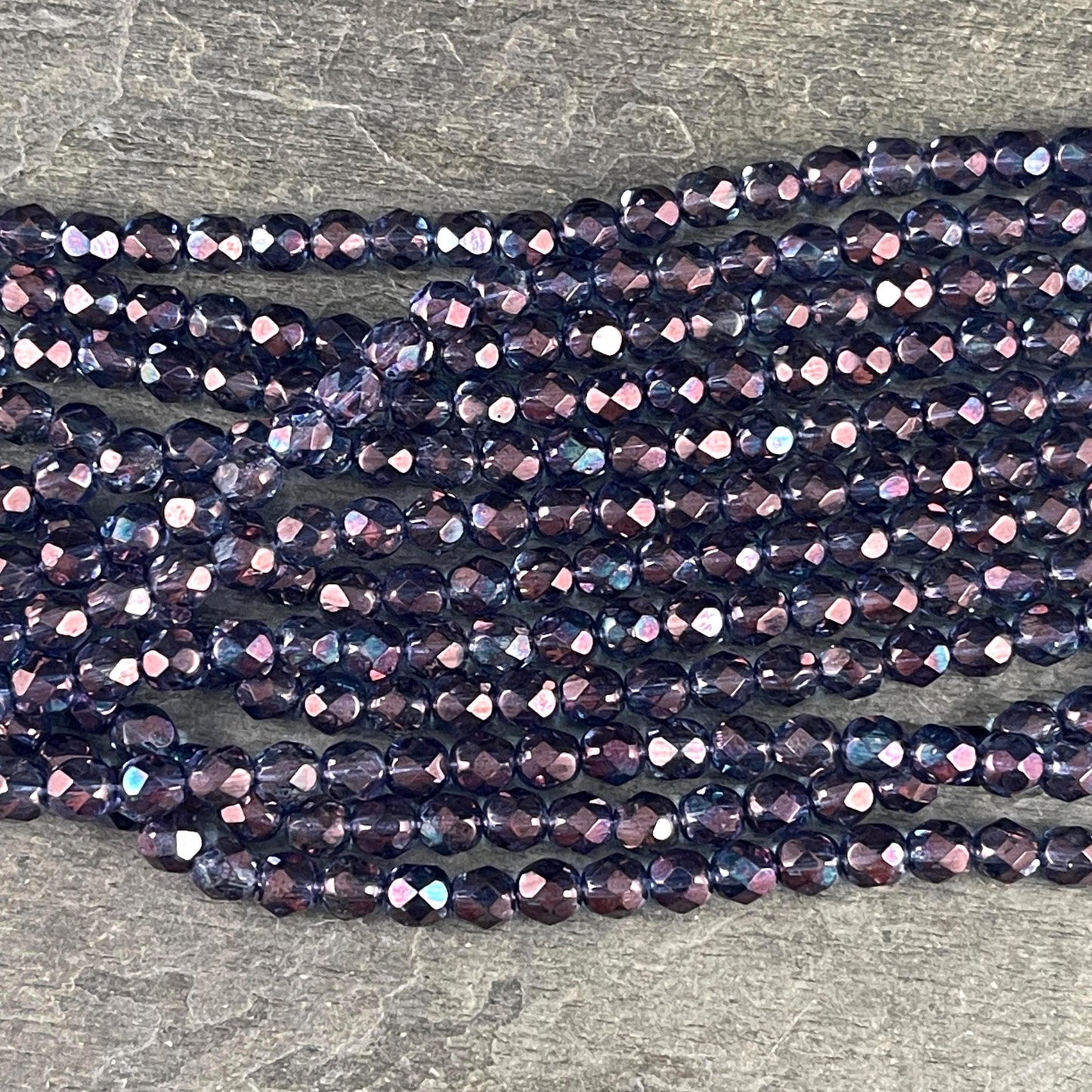 Czech Beads - 6mm Faceted Round, Indigo with Purple Luster Finish (FP6/SM-04415) * Qty. 25