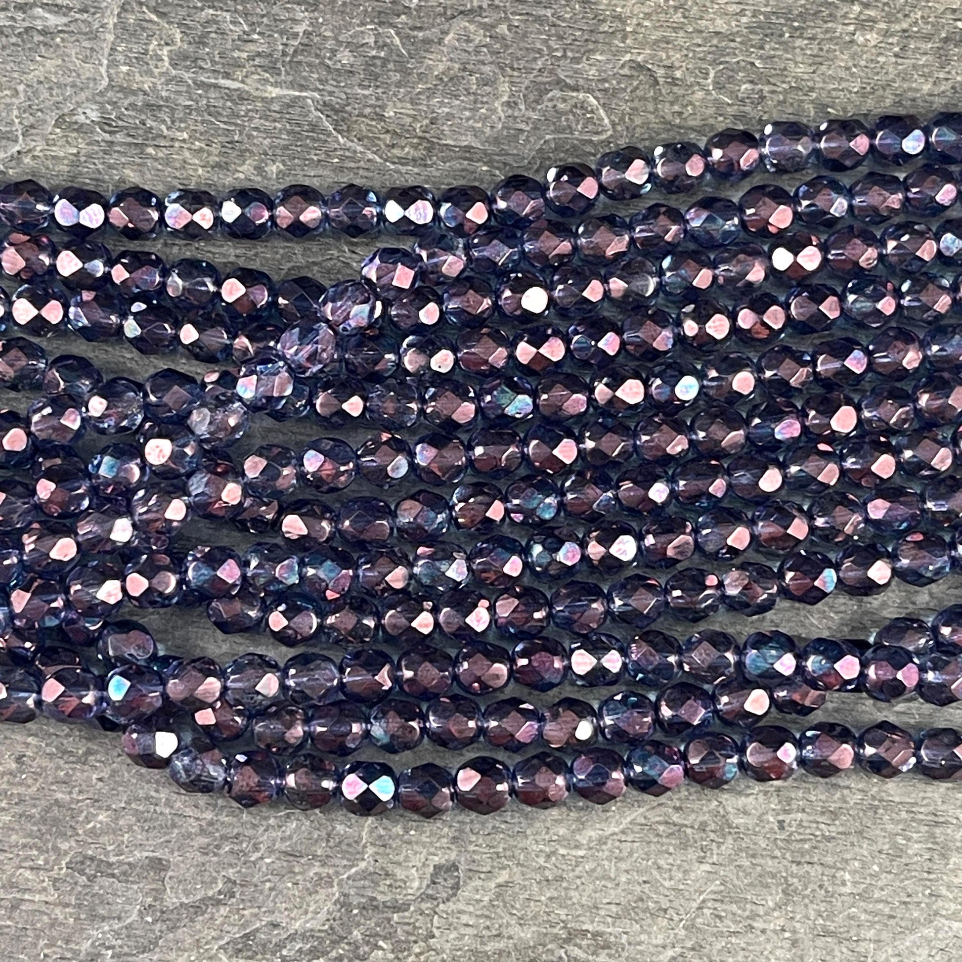 Czech Beads - 6mm Faceted Round, Indigo with Purple Luster Finish (FP6/SM-04415) * Qty. 25